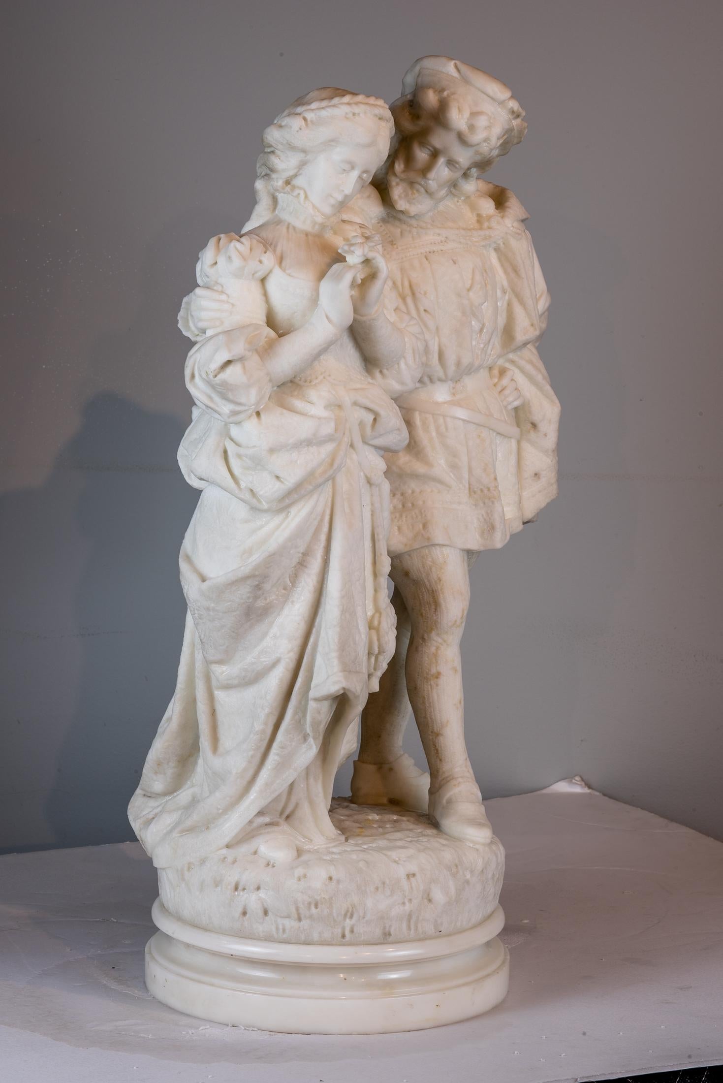 Italian White Marble Statue Sculpture of Lovers Attributed to Romanelli For Sale