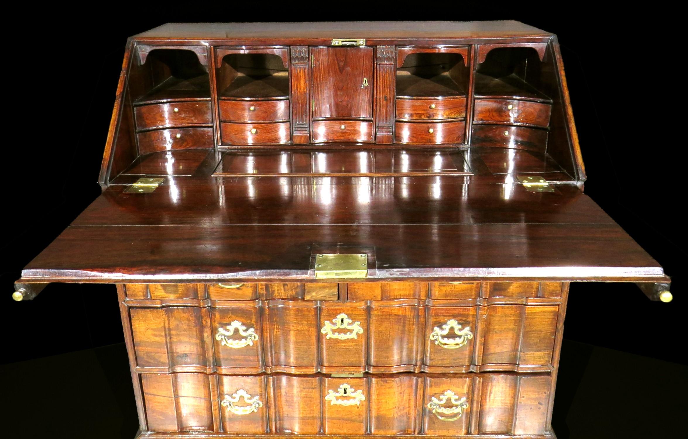 Other A Very Fine & Rare 18th Century Chinese Export Padouk Block-Front Bureau For Sale