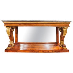 Raffinata consolle del periodo Regency in legno di palissandro e piano in marmo dorato a parcella