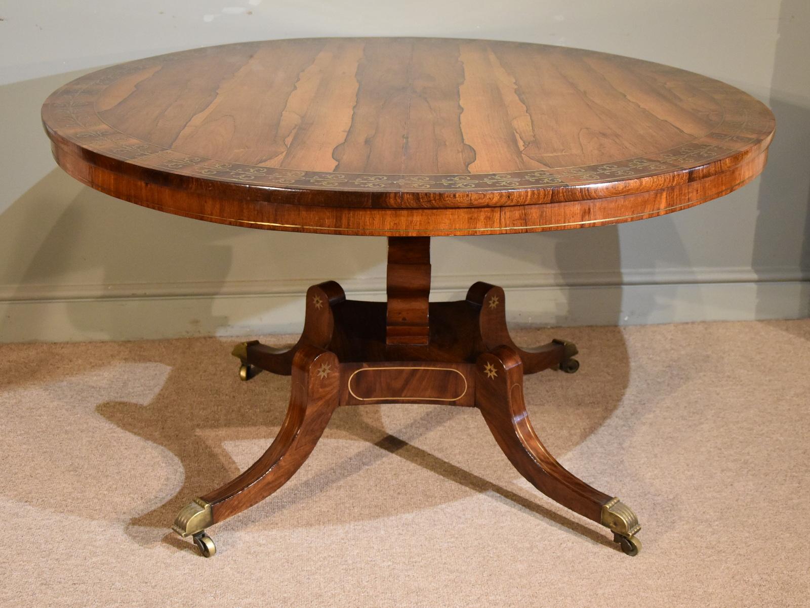 English Very Fine Regency Rosewood Brass Inlaid Centre Table