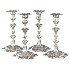Very Fine Set of Cast Silver Candlesticks by John Cafe London, 1750