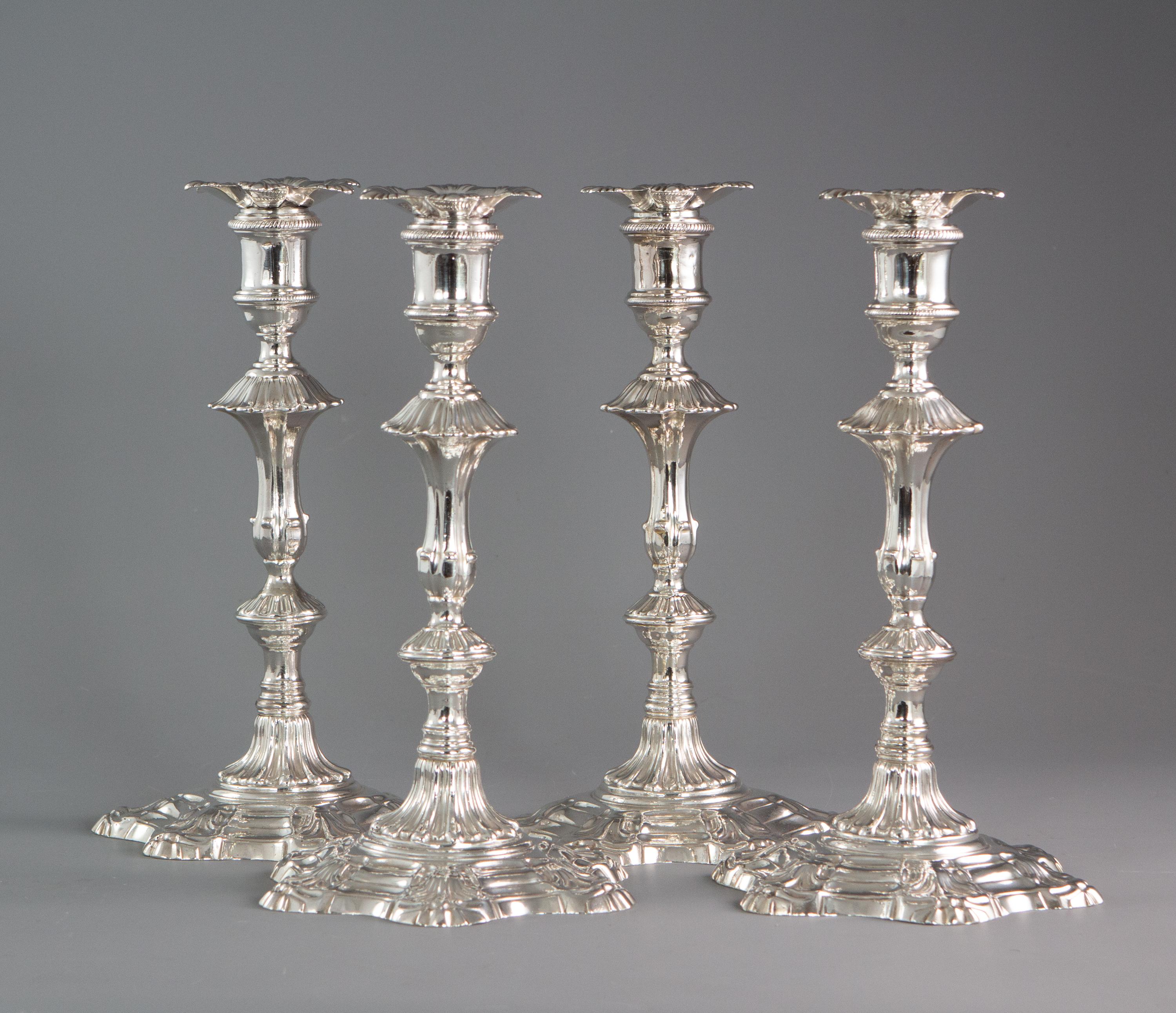 British A Set of Four Georgian Silver Table Candlesticks, London, 1753