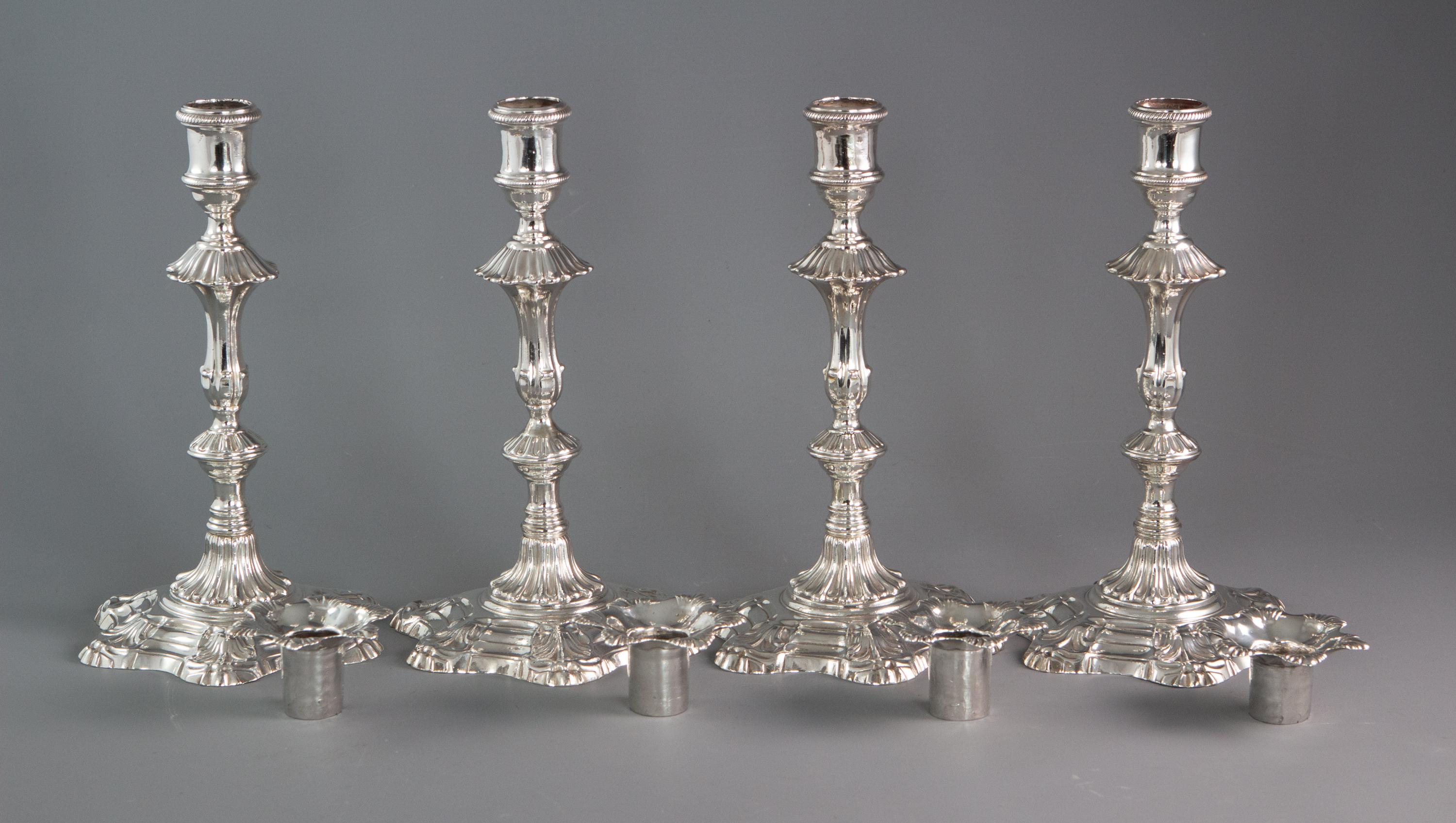 Cast A Set of Four Georgian Silver Table Candlesticks, London, 1753
