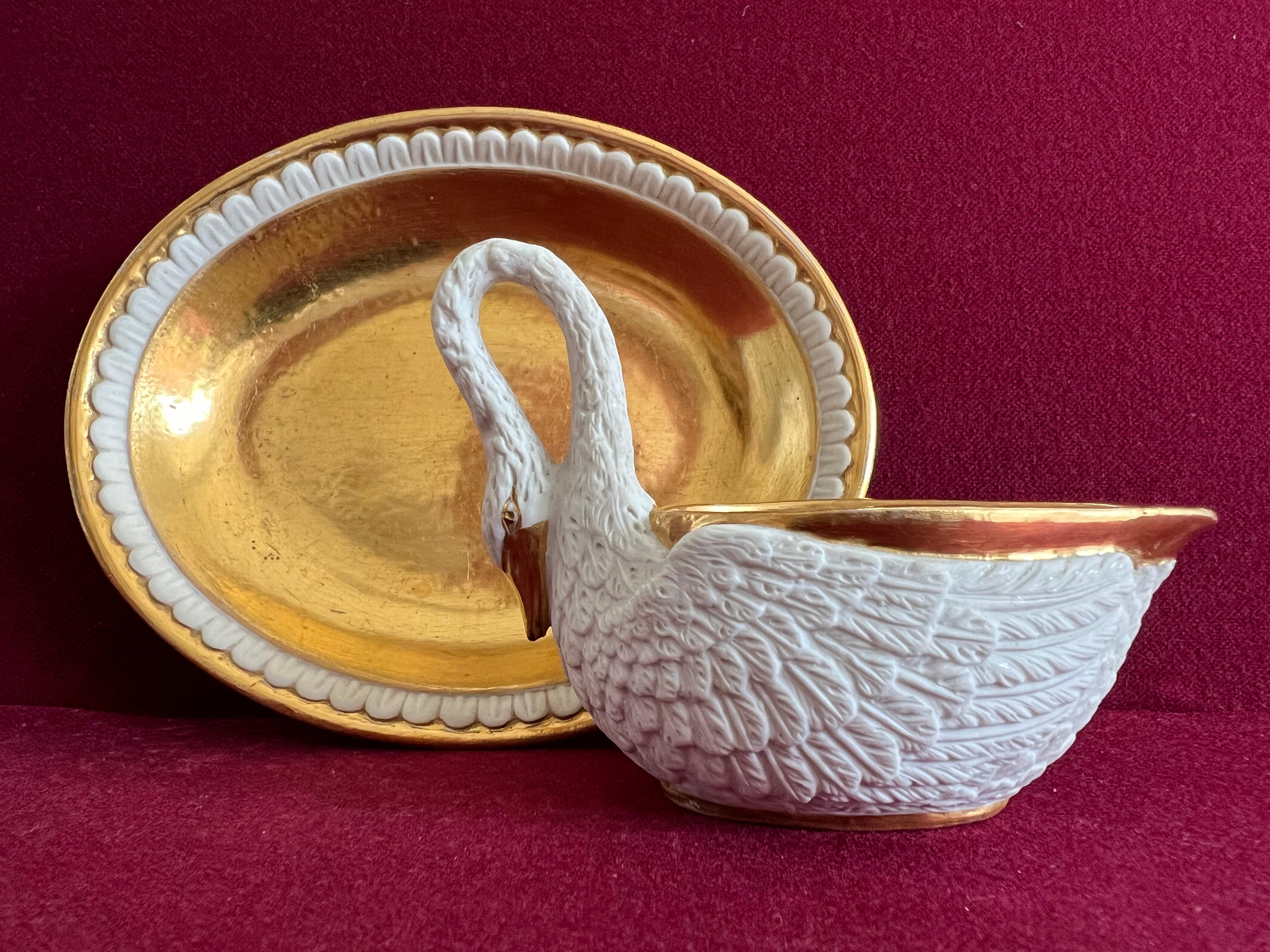 Hand-Painted Very Fine Sevres Cup and Saucer Modelled as a Naturalistic Swan