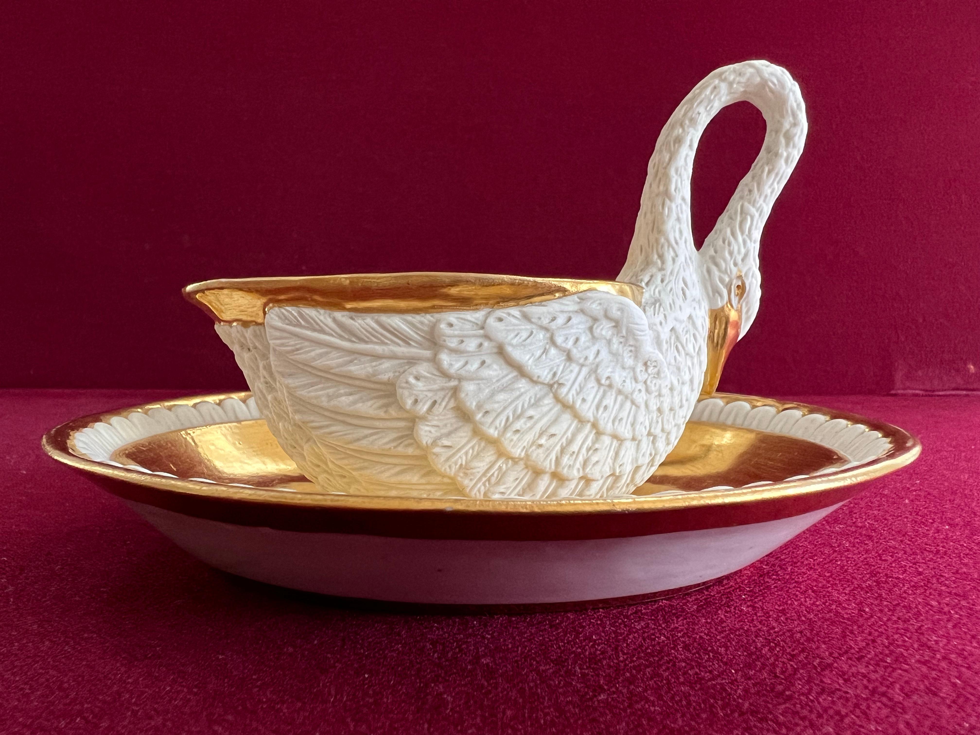 19th Century Very Fine Sevres Cup and Saucer Modelled as a Naturalistic Swan