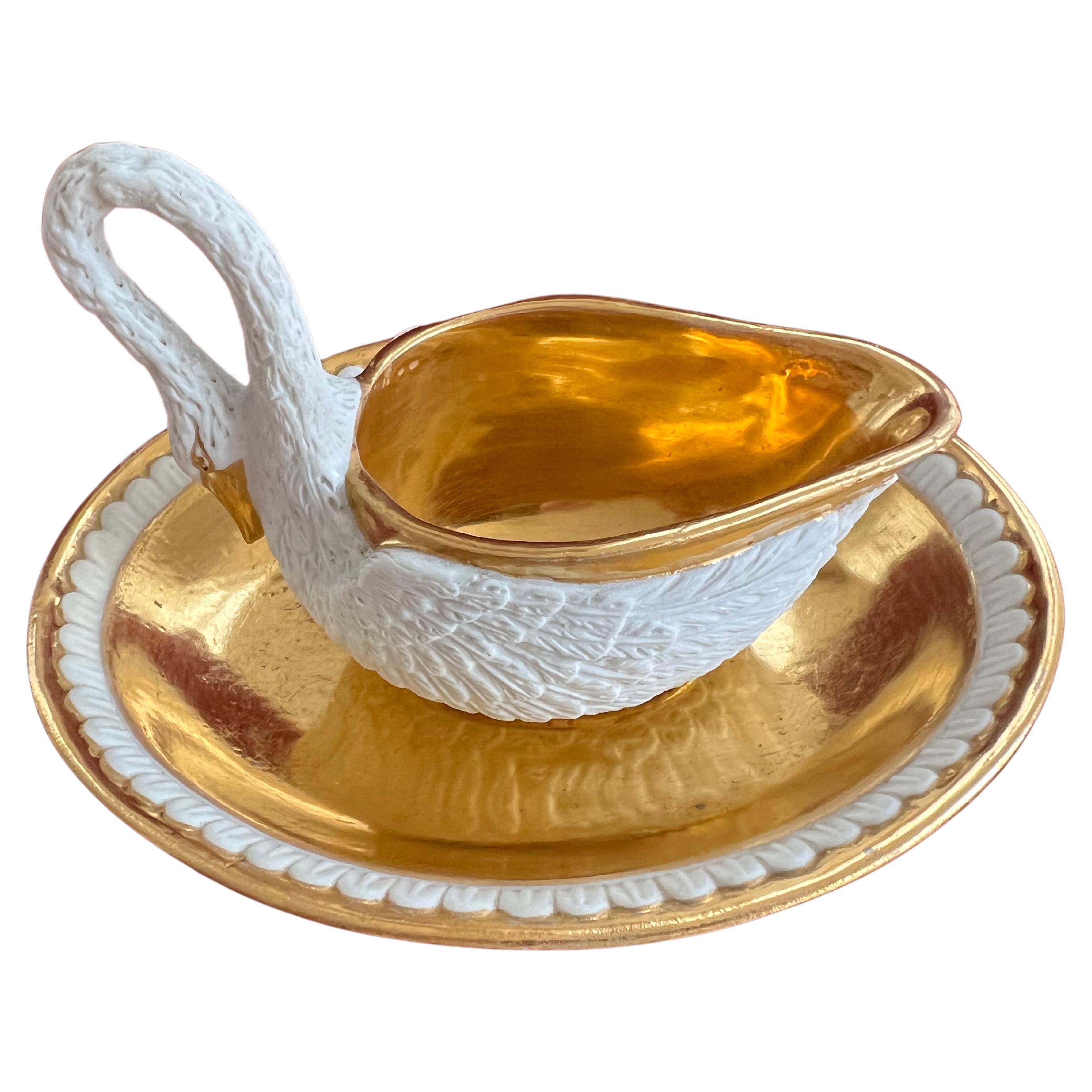 Very Fine Sevres Cup and Saucer Modelled as a Naturalistic Swan
