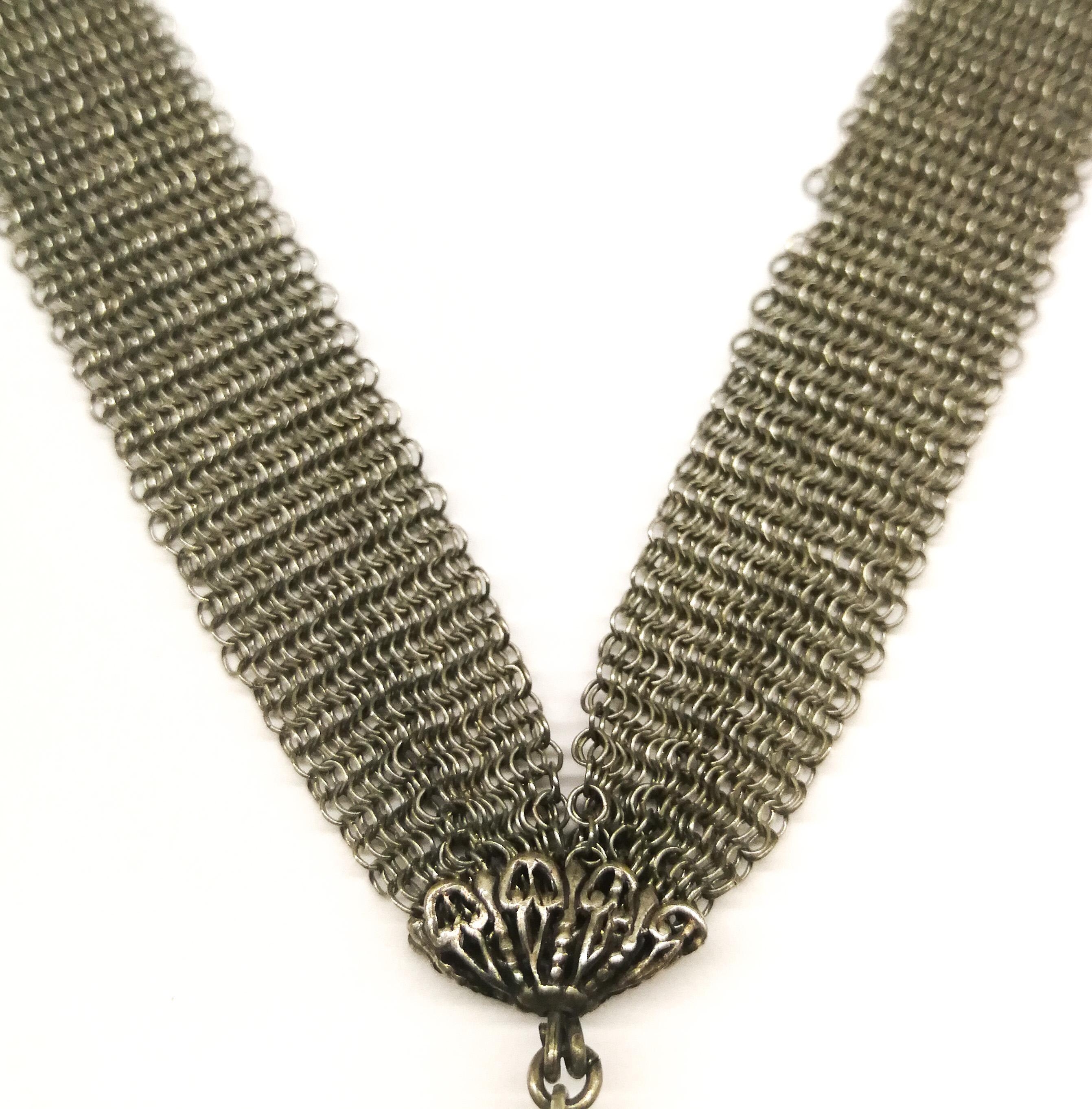 A very fine silver mesh, onyx, marcasite and paste pearl 'tassel' sautoir, 1920s In Good Condition In Greyabbey, County Down