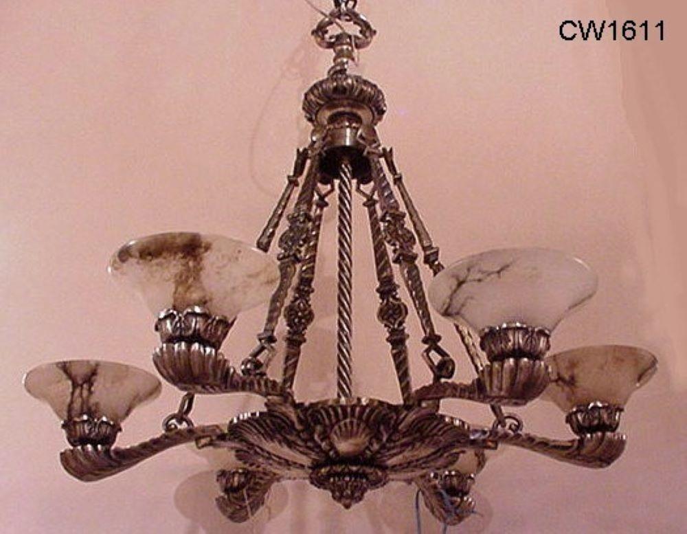 Very Fine Silver over Bronze & Alabaster Chandelier For Sale 5