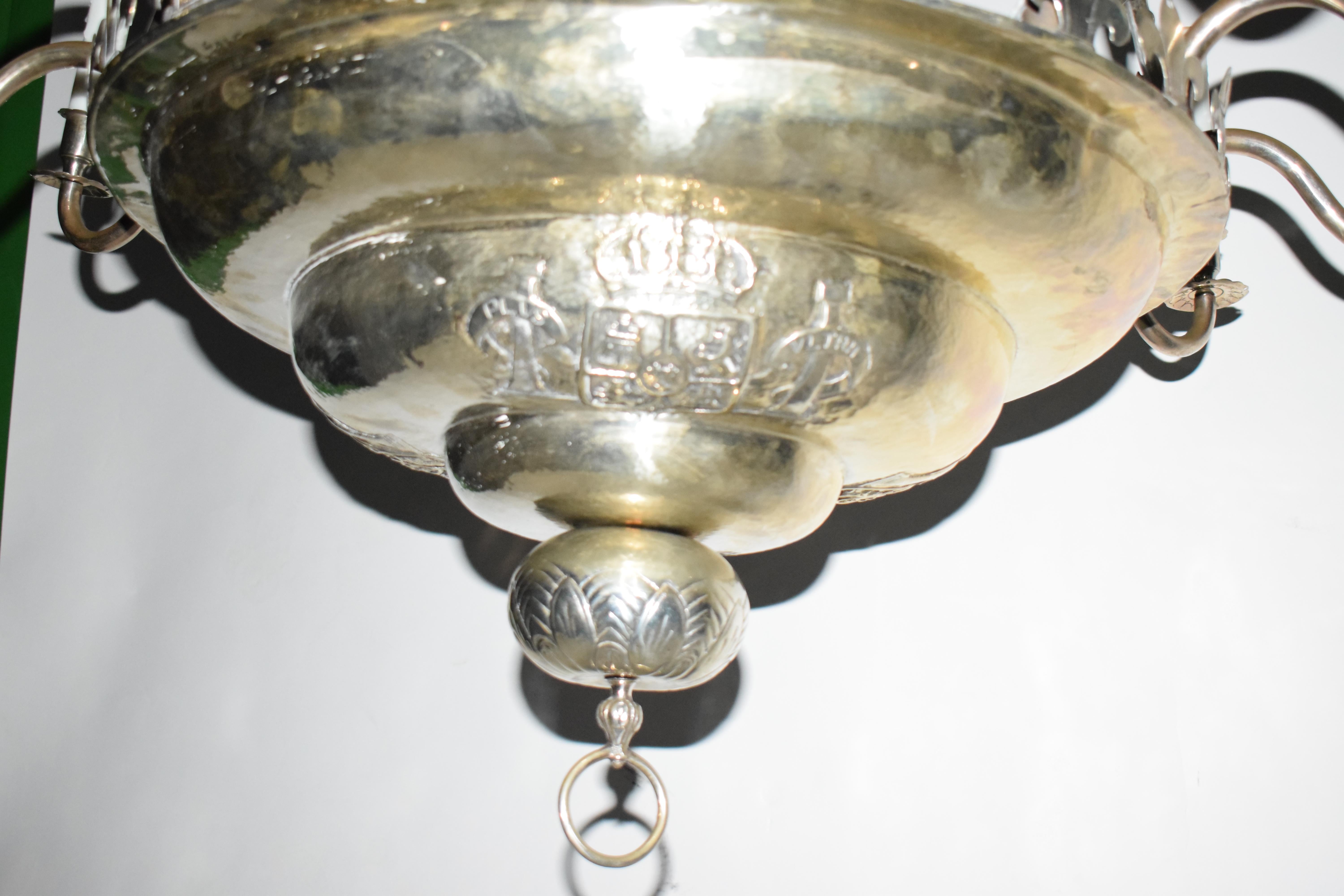 A Very Fine Silver over Bronze Chandelier in the Regency taste. In Good Condition For Sale In Atlanta, GA