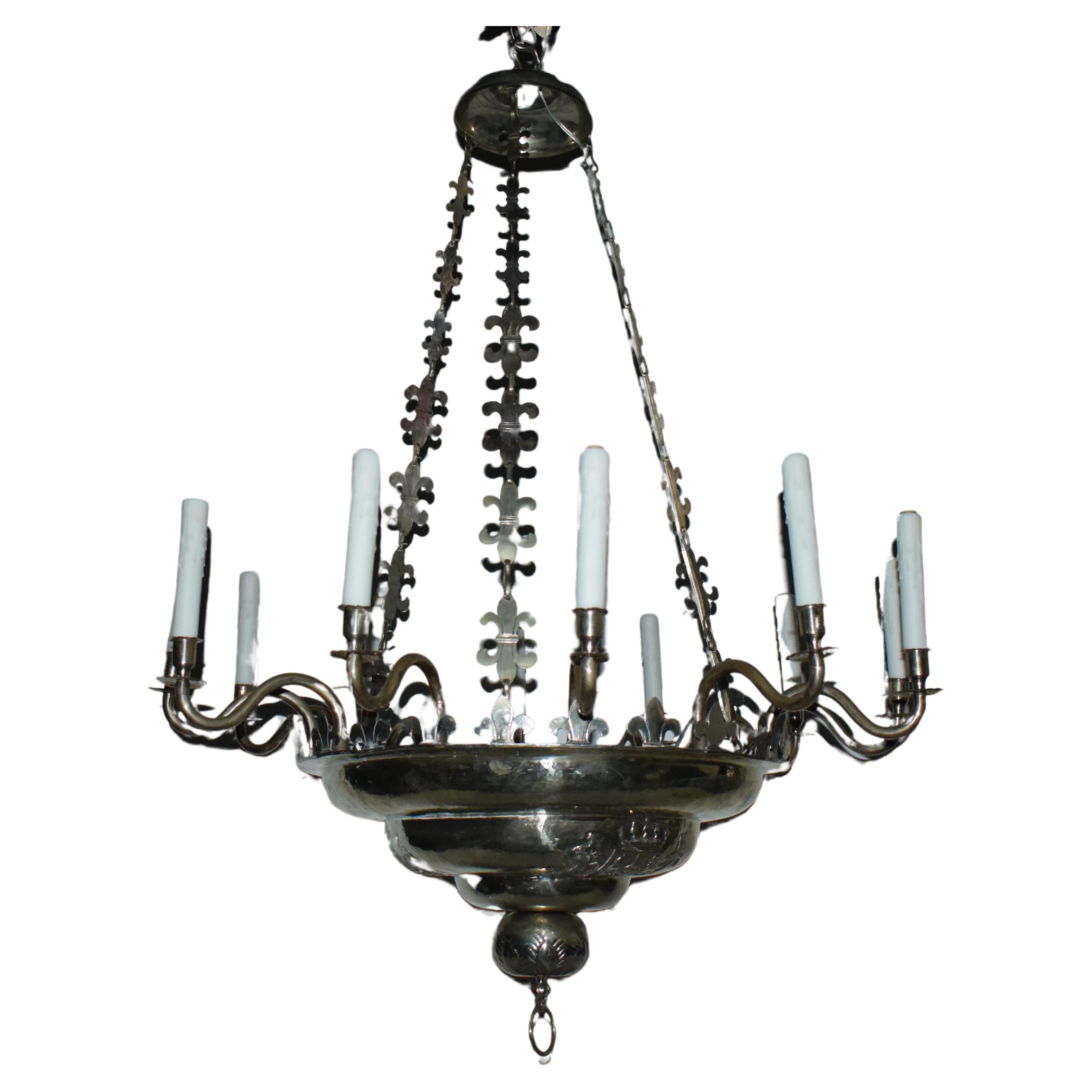 A Very Fine Silver over Bronze Chandelier in the Regency taste. For Sale