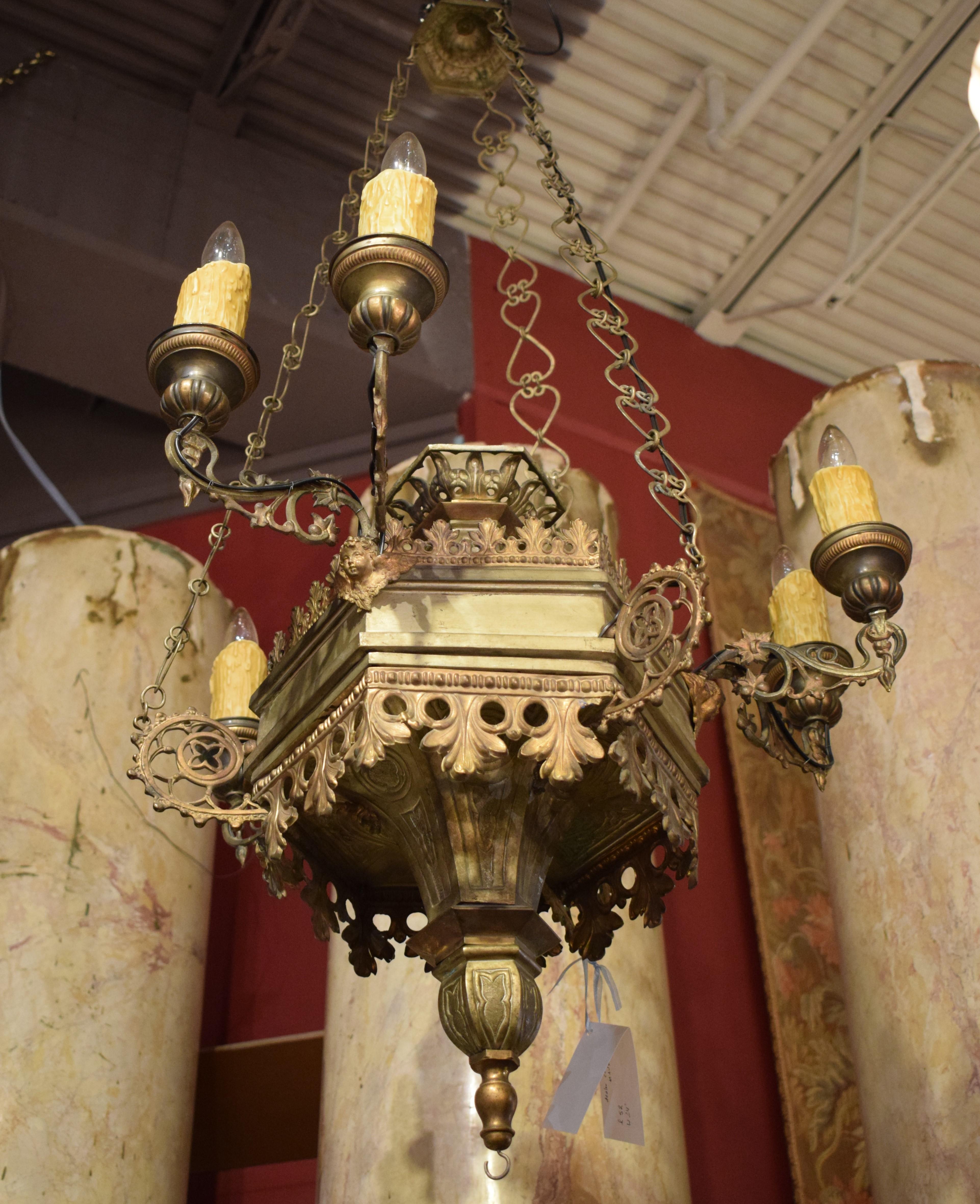 A very fine silver over bronze lantern, partially gilt. 6 lights.
Dimensions: height 52