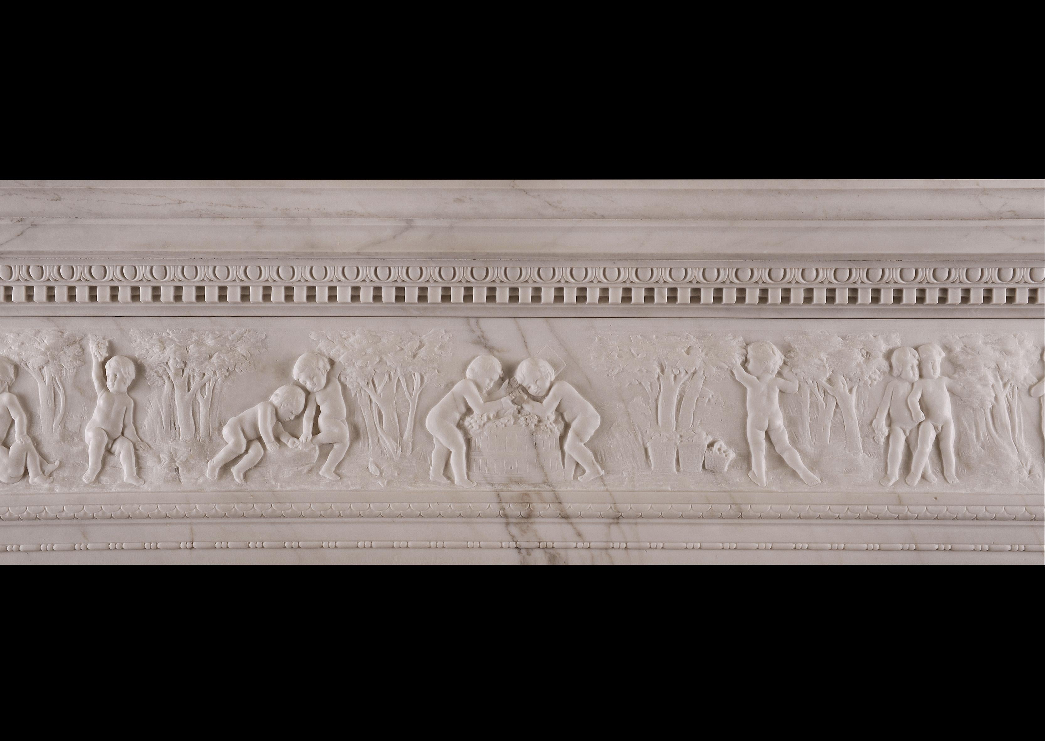 19th Century Very Fine Statuary White Marble Fireplace in the Italian Renaissance Manner For Sale