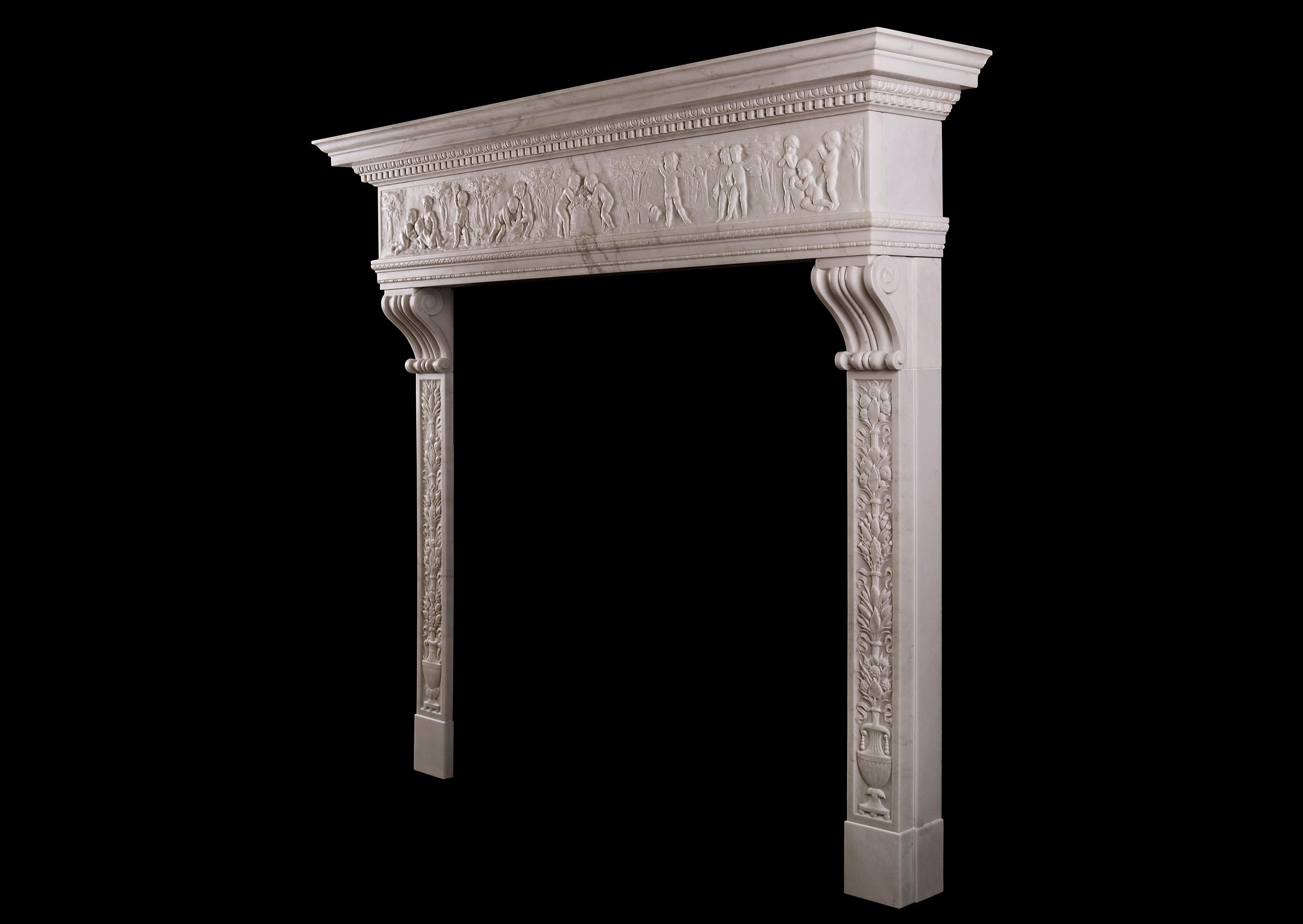 Very Fine Statuary White Marble Fireplace in the Italian Renaissance Manner For Sale 1