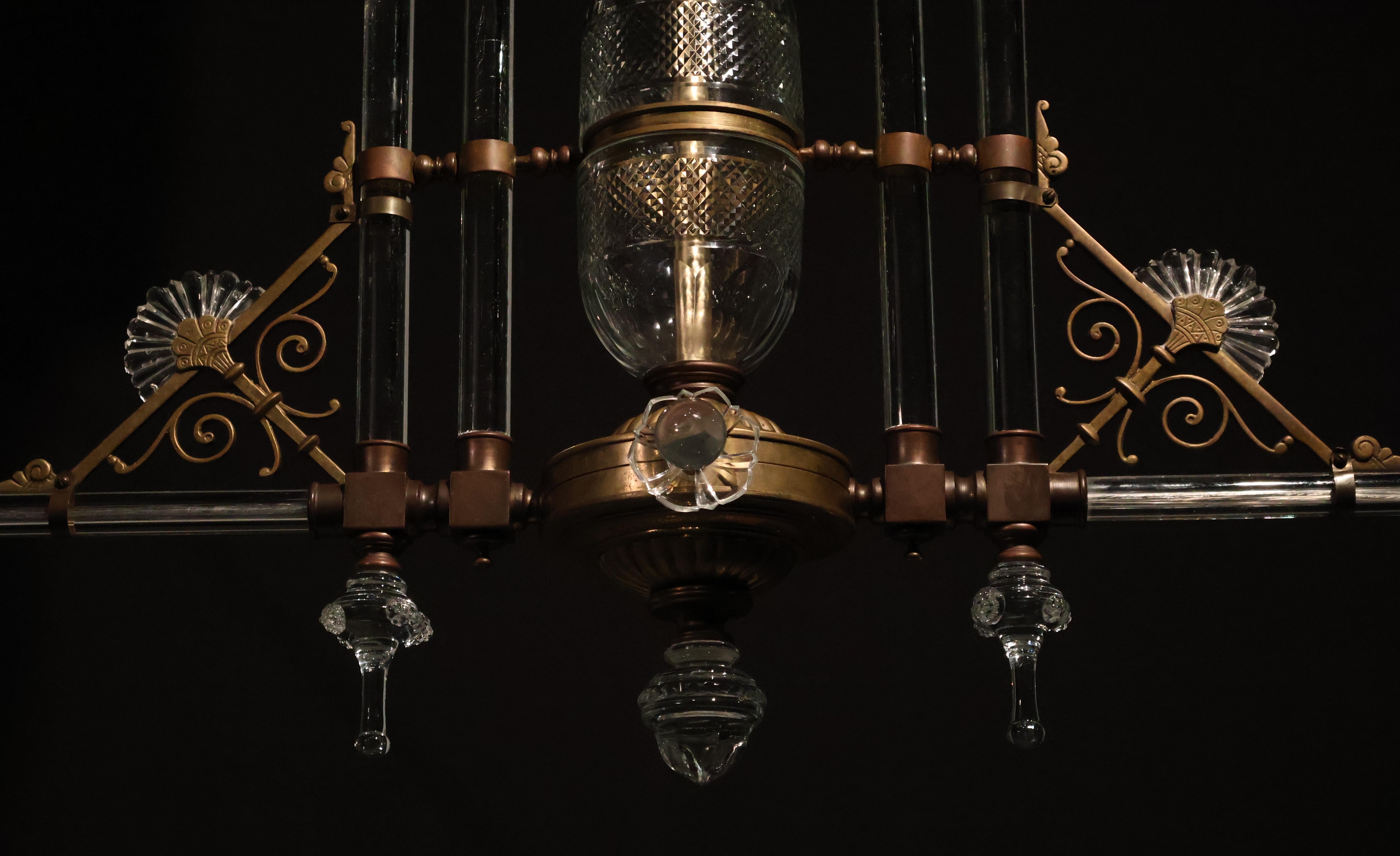 A Very Fine Two Light Crystal & Bronze Chandelier For Sale 3