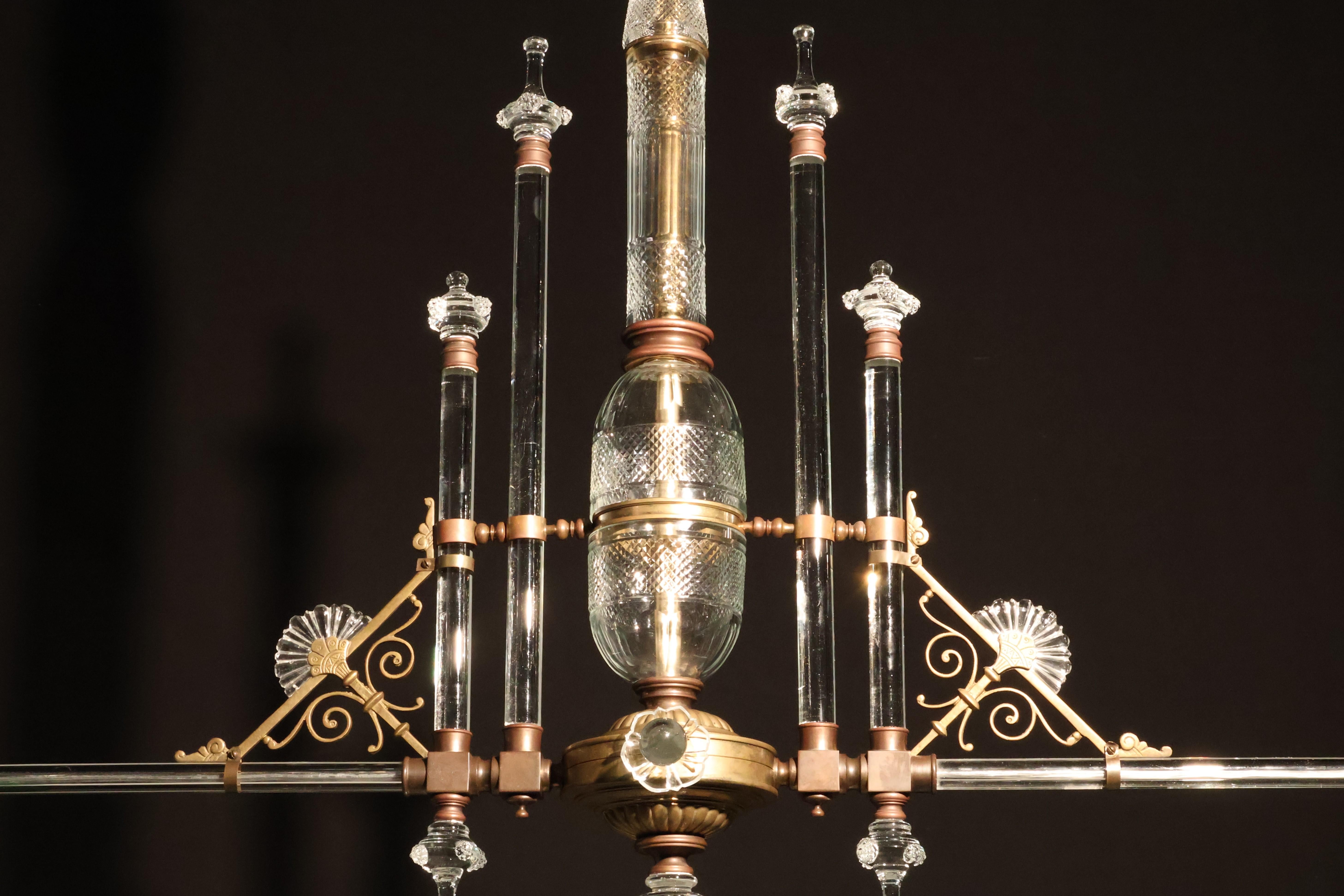 A Very Fine Two Light Crystal & Bronze Chandelier For Sale 6