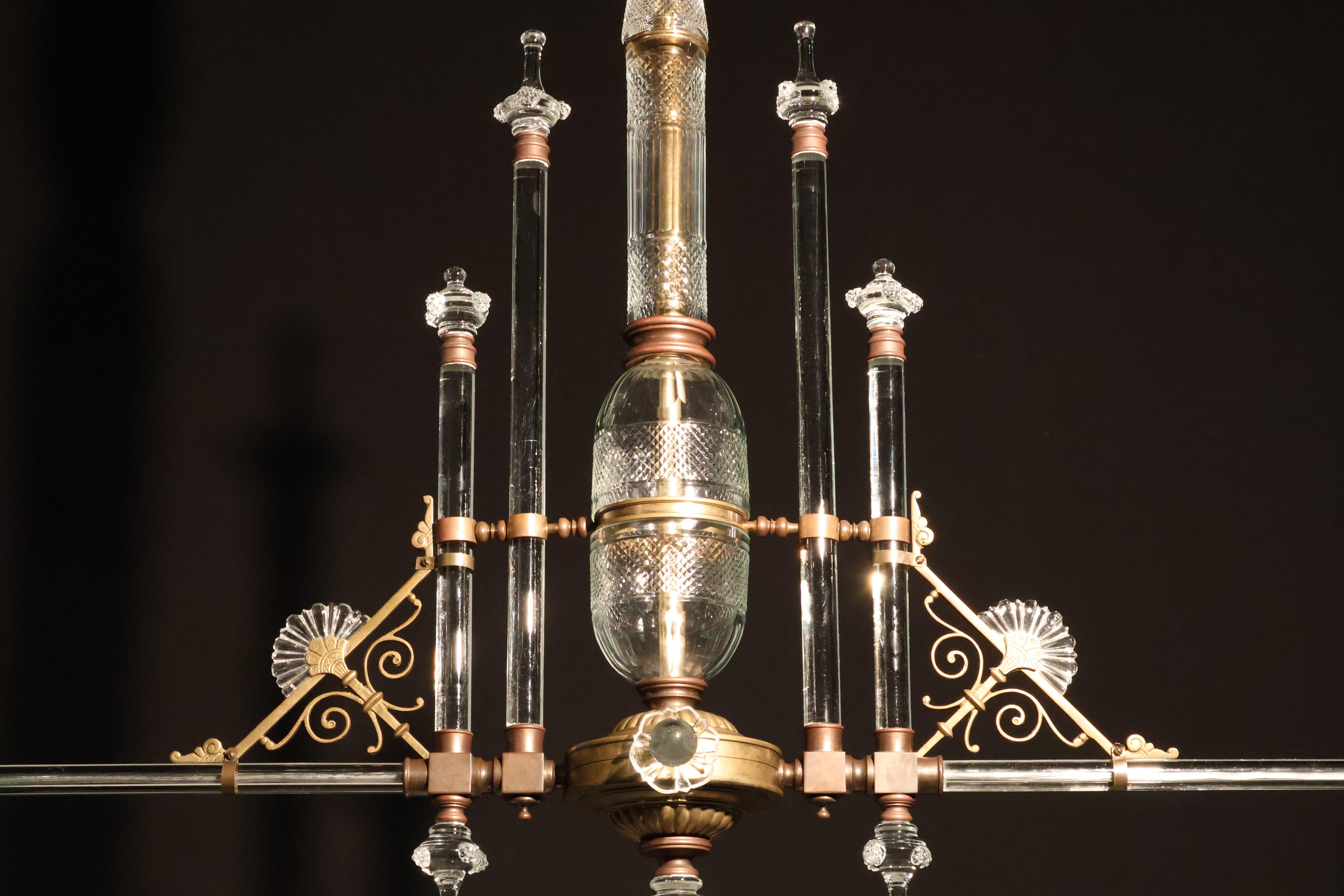 A Very Fine Two Light Crystal & Bronze Chandelier For Sale 7