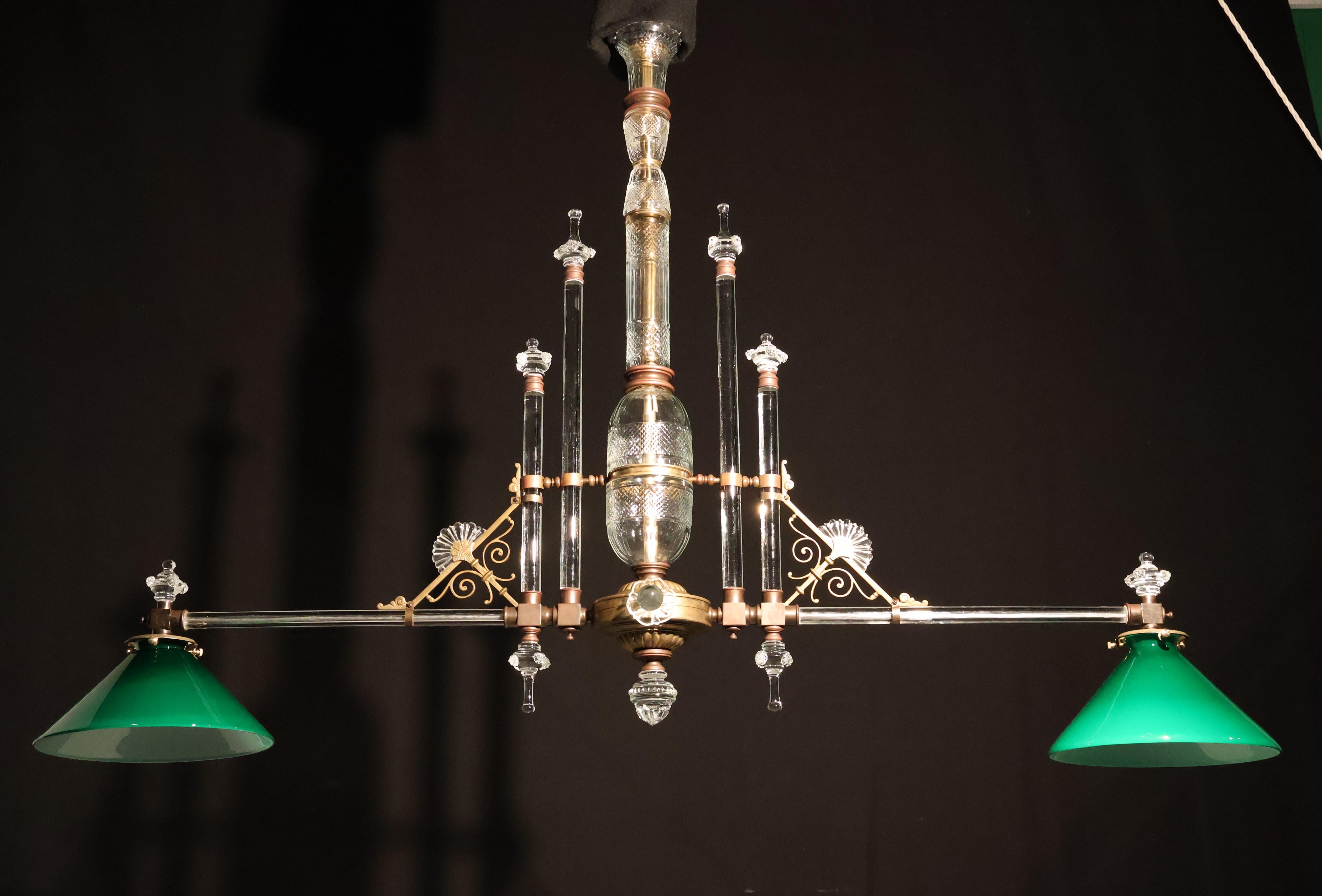 A Very Fine Two Light Crystal & Bronze Chandelier For Sale 9