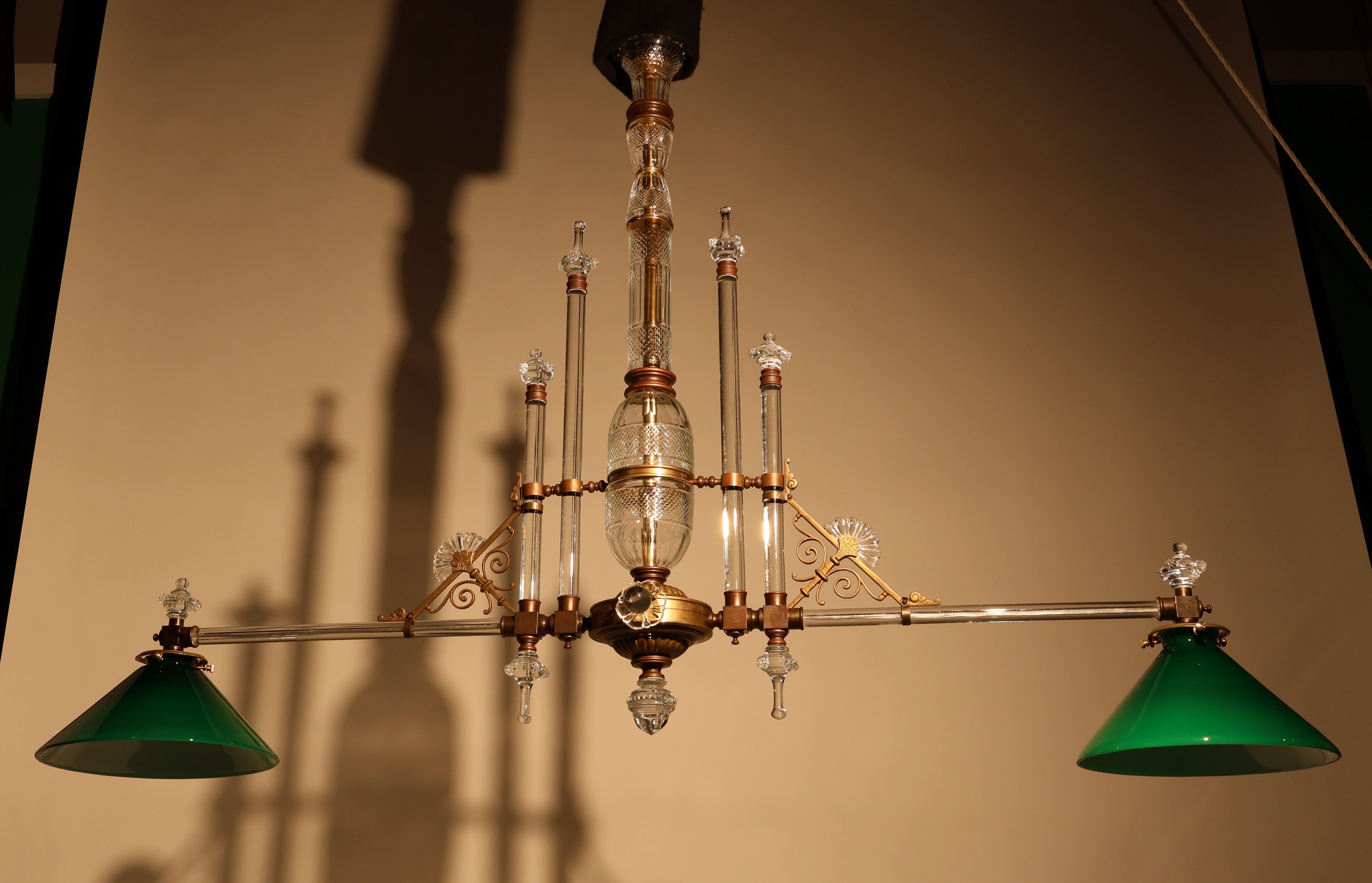 A Very Fine Two Light Crystal & Bronze Chandelier For Sale 2