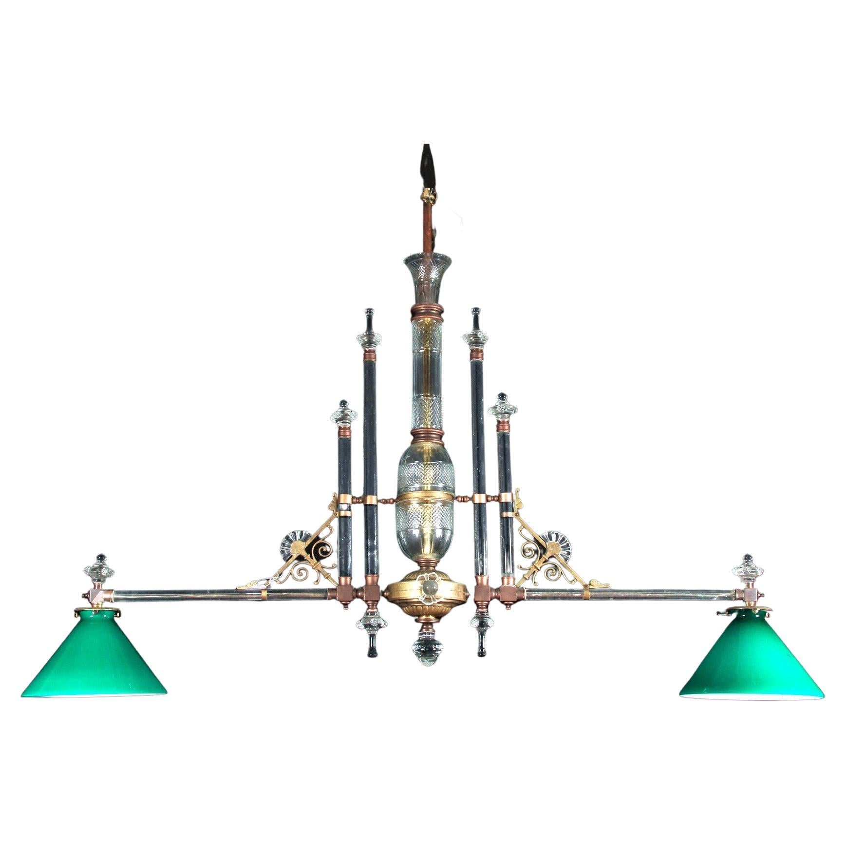 A Very Fine Two Light Crystal & Bronze Chandelier For Sale