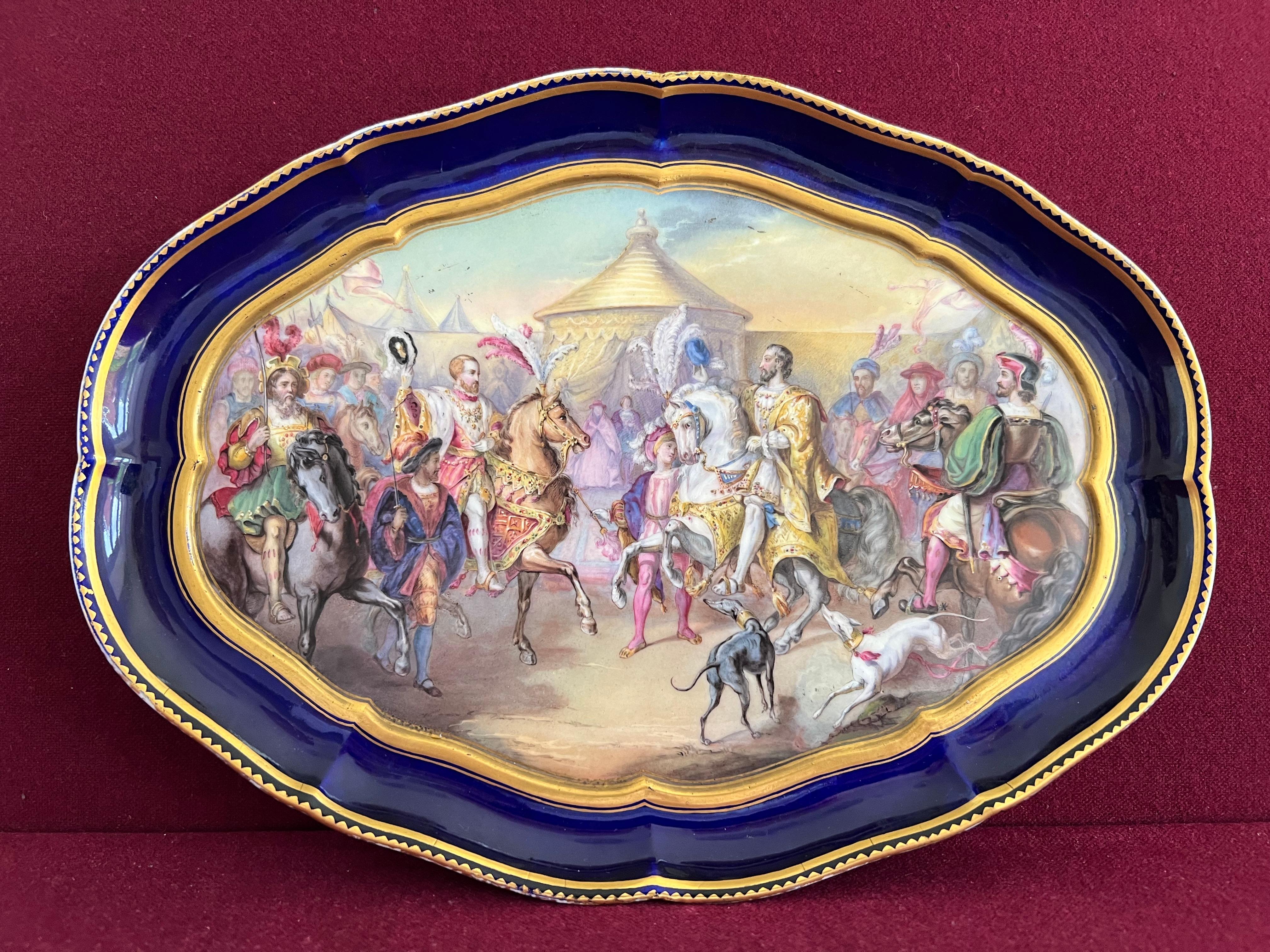 An interesting Sevres porcelain dish dating from around 1770 with later added decoration attributed to the English workshop of Thomas Martin Randall at Madeley c.1830. This little factory specialised in the decoration and re-decoration of of