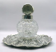 A Very Good 19th Century Cut Glass & Sterling Silver Inkstand / Capstan