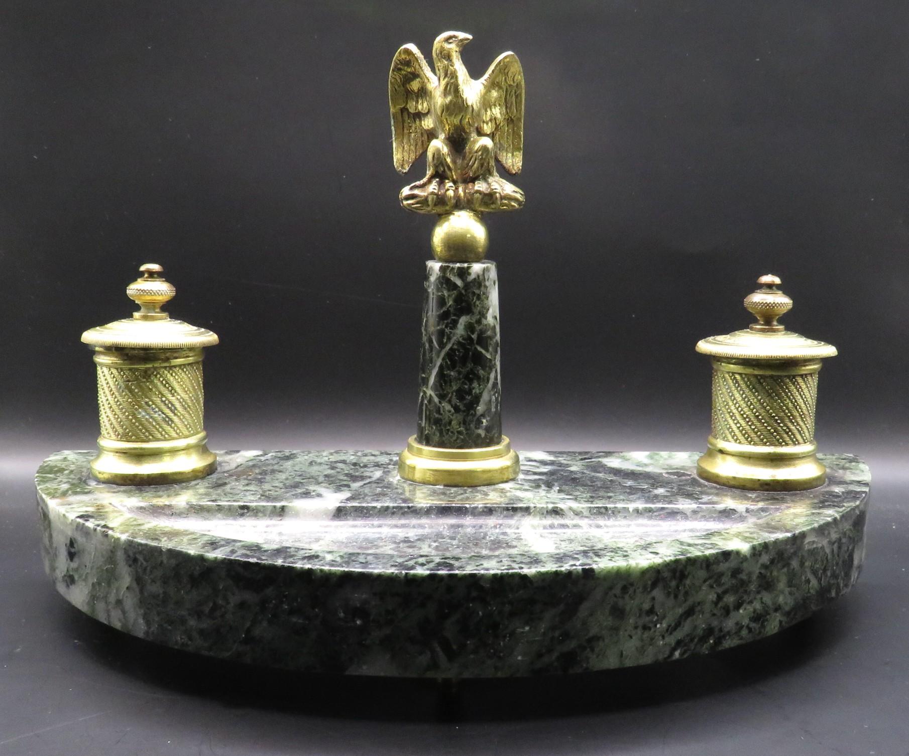 French A Very Good 19th Century Napoleon III Gilt Bronze & Marble Inkstand, Circa 1870  For Sale