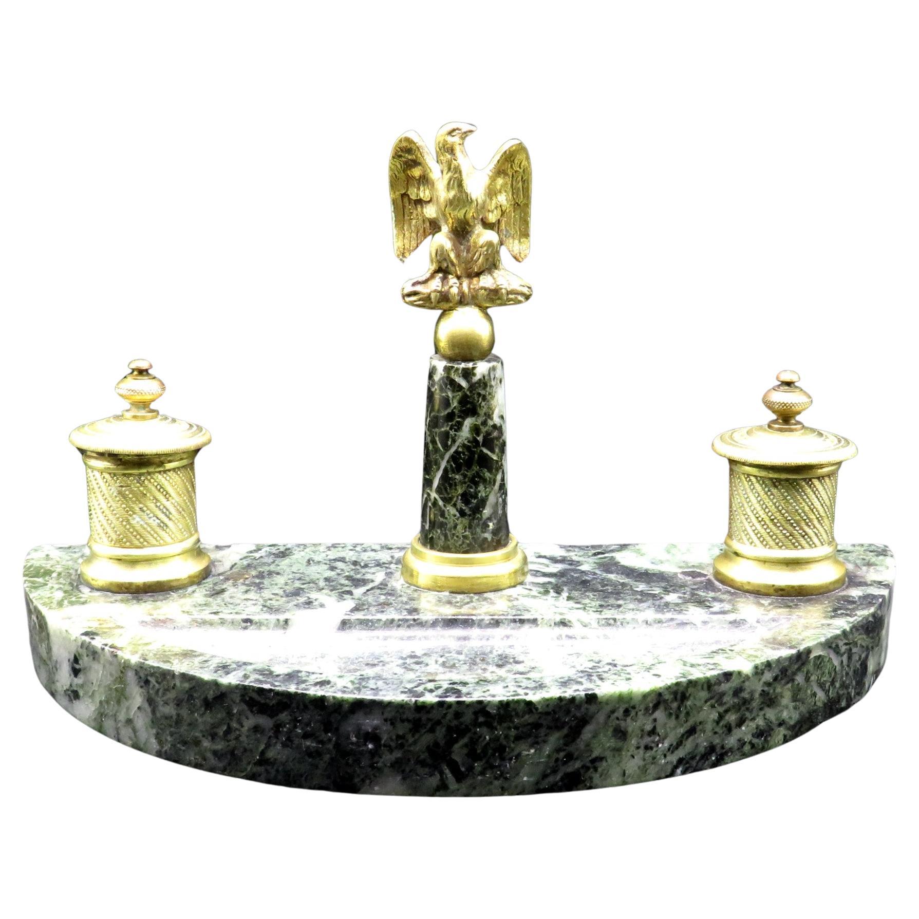 Très bon encrier en bronze doré et marbre Napoléon III du 19e siècle, vers 1870 