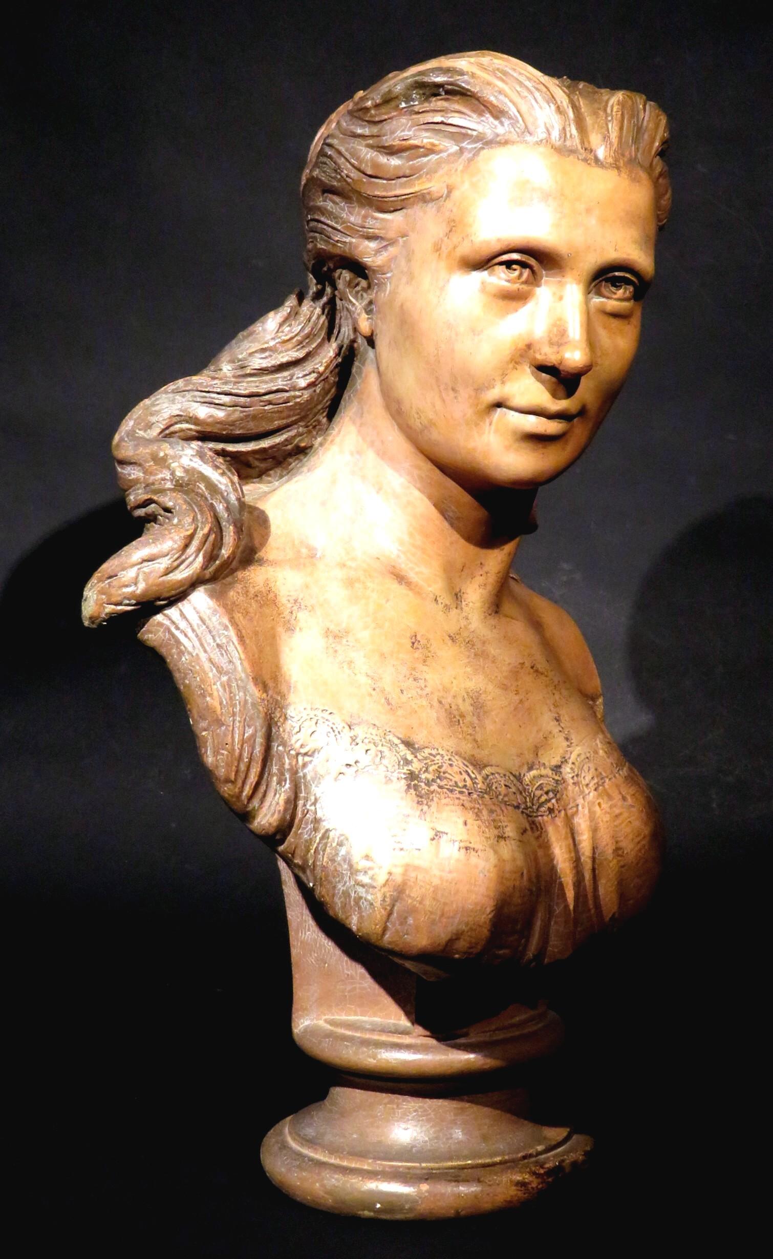 Baroque Revival Patinated Plaster Bust of a Woman, France circa 1870 In Good Condition For Sale In Ottawa, Ontario