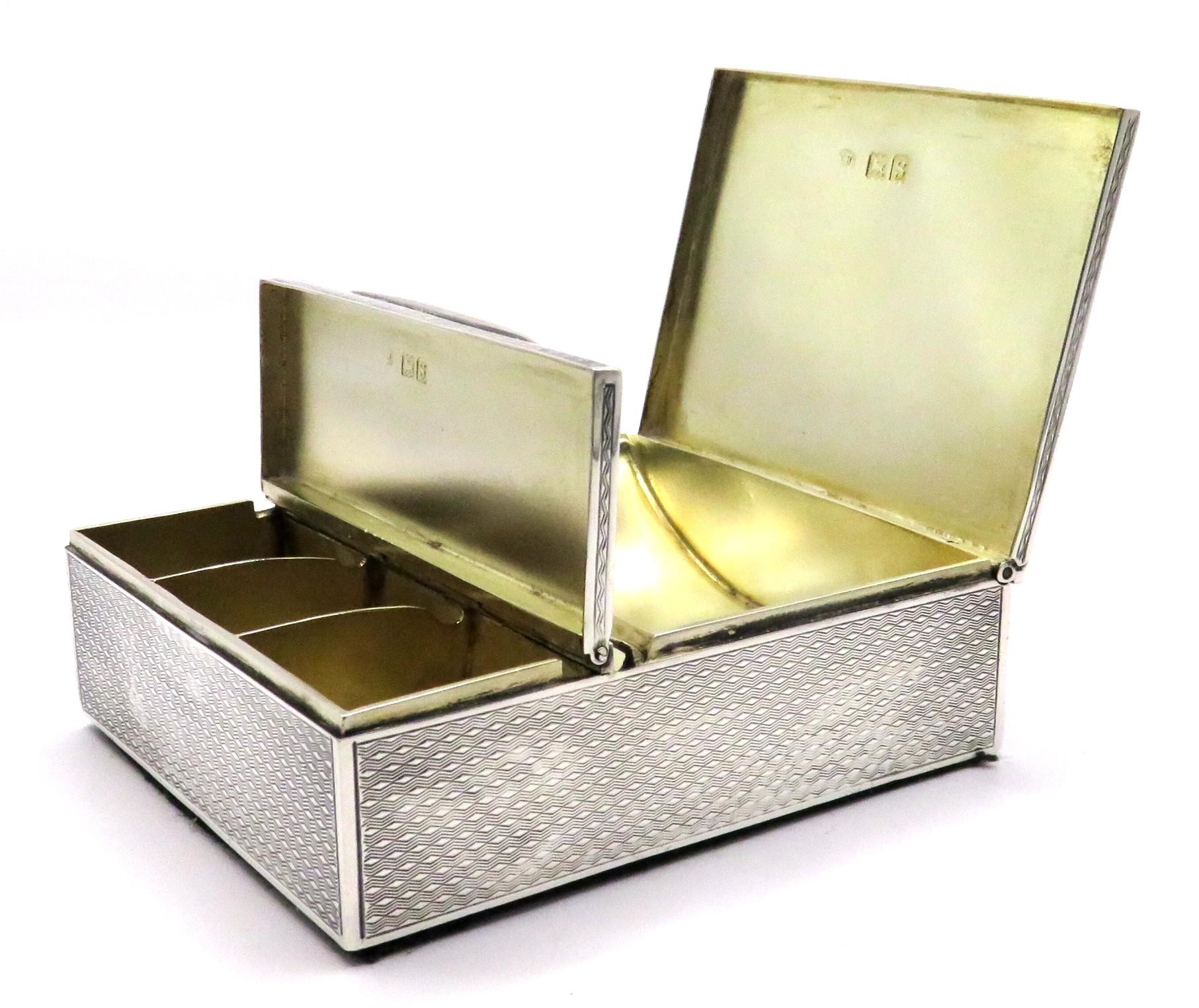 A Very Good & Large Art Deco Sterling Silver Stamp Box, Hallmarked London 1913 For Sale 2