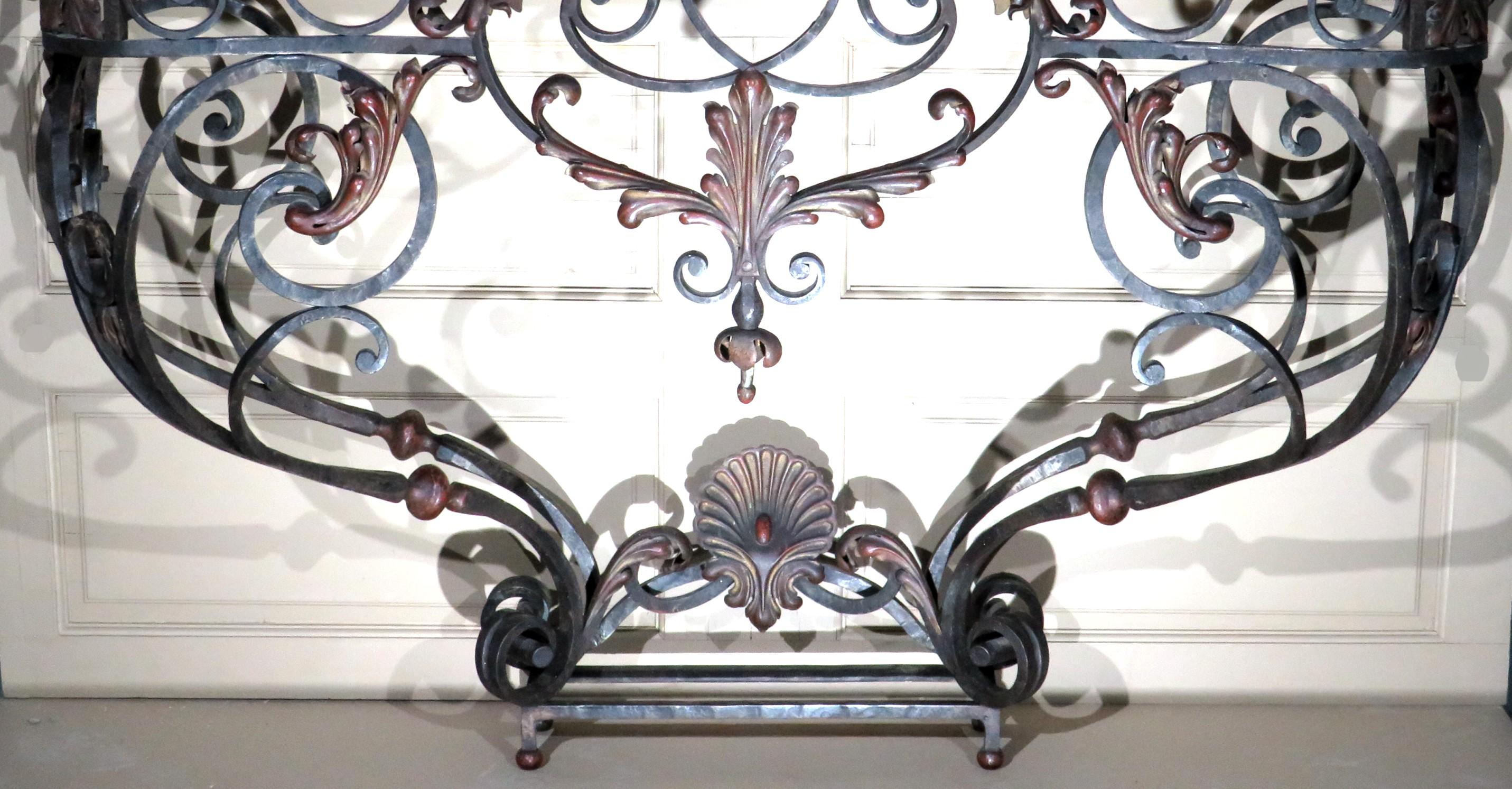French A Very Good Louis XV Style Marble Topped Wrought Iron Console Table, Circa 1900 For Sale