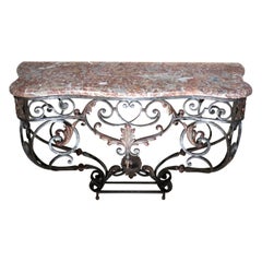 A Very Good Louis XV Style Marble Topped Wrought Iron Console Table, Circa 1900