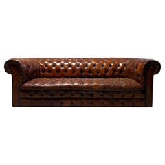 Sofá Chesterfield de cuero teñido a mano de mediados del siglo XIX muy bueno - relleno de pelo de caballo