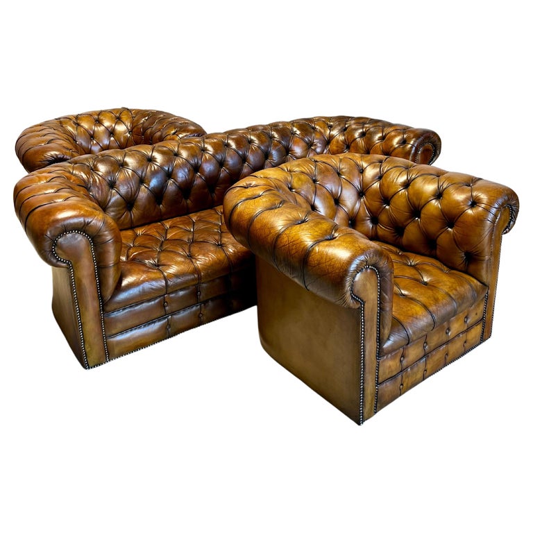 A very Good MidC Leather Chesterfield Suite in Hand Dyed Leathers For