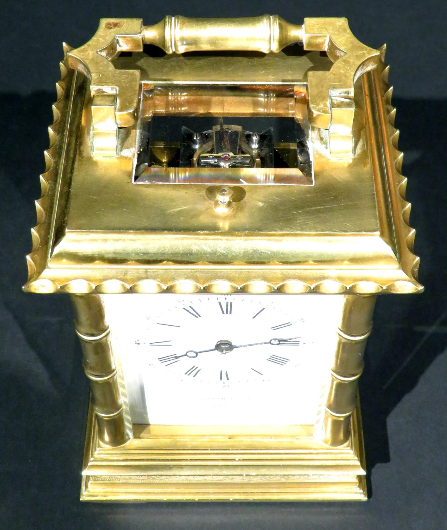 Victorian Very Good Oriental Inspired Gilt Brass Repeating Carriage Clock, Circa 1890 For Sale