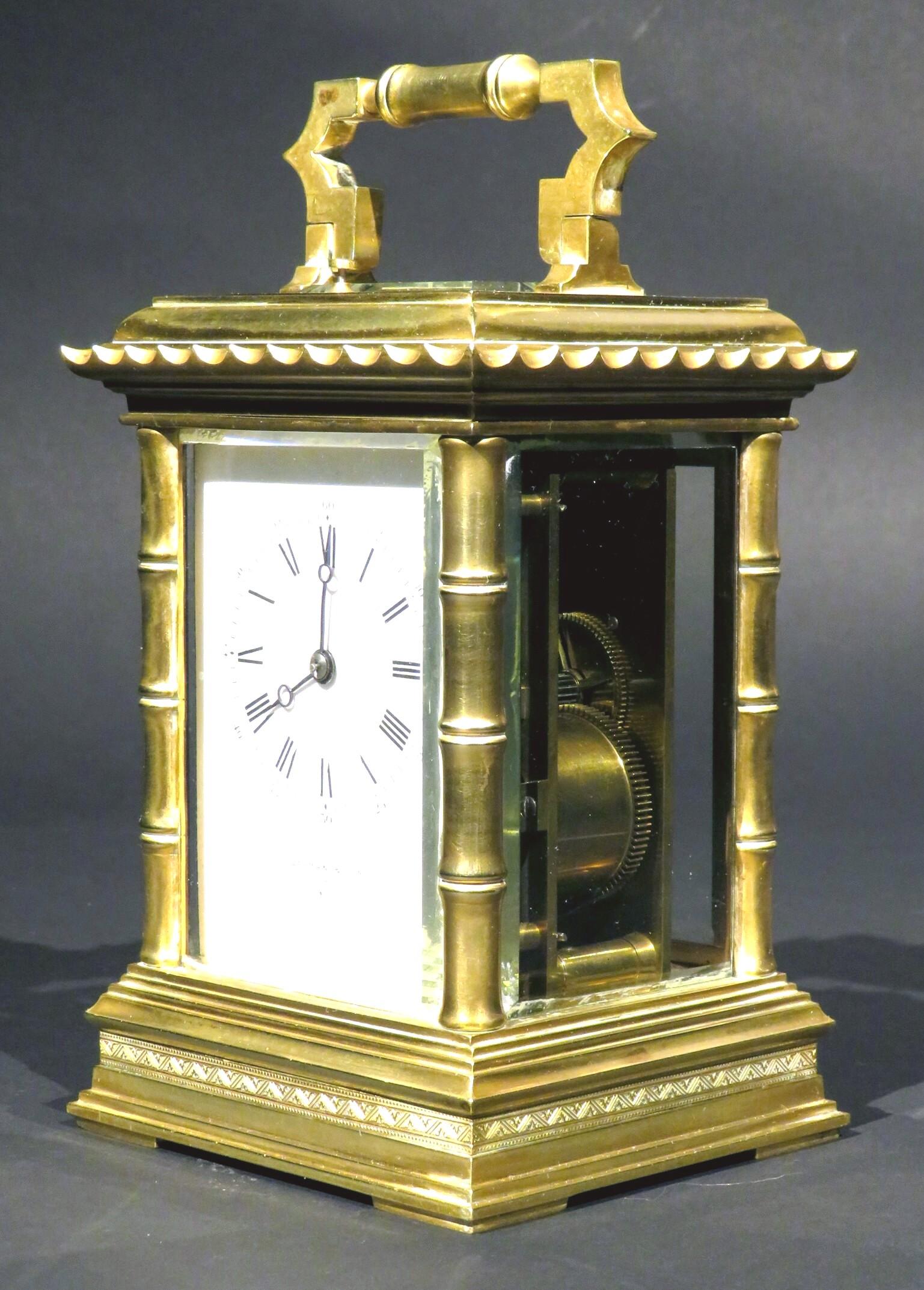 French Very Good Oriental Inspired Gilt Brass Repeating Carriage Clock, Circa 1890 For Sale