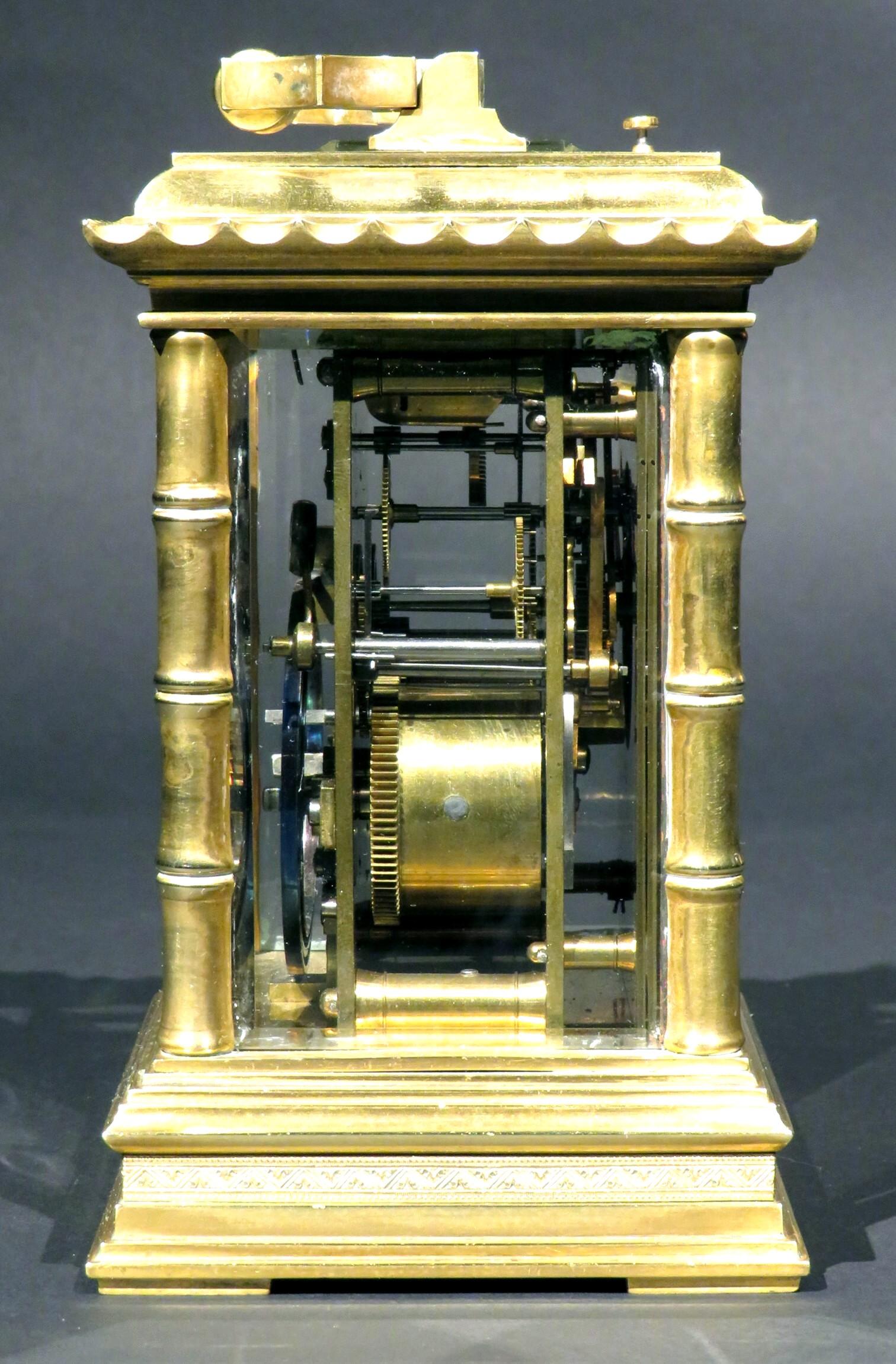 Very Good Oriental Inspired Gilt Brass Repeating Carriage Clock, Circa 1890 In Good Condition For Sale In Ottawa, Ontario