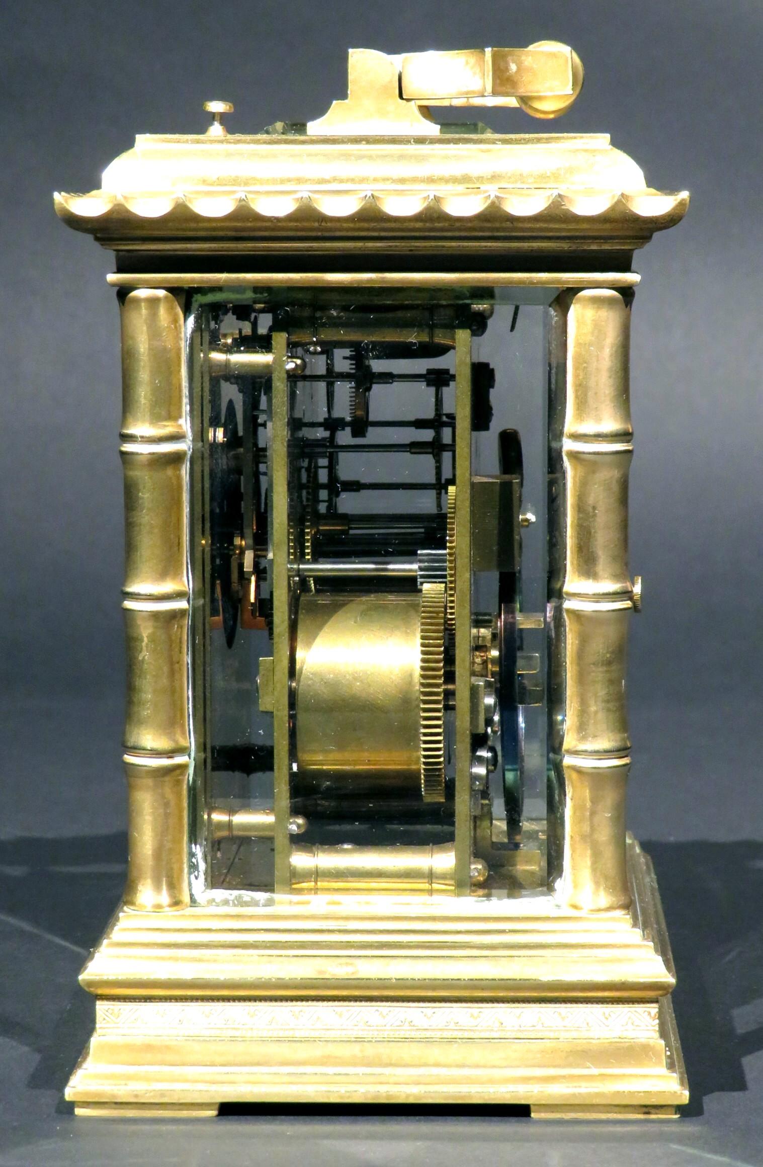 19th Century Very Good Oriental Inspired Gilt Brass Repeating Carriage Clock, Circa 1890 For Sale