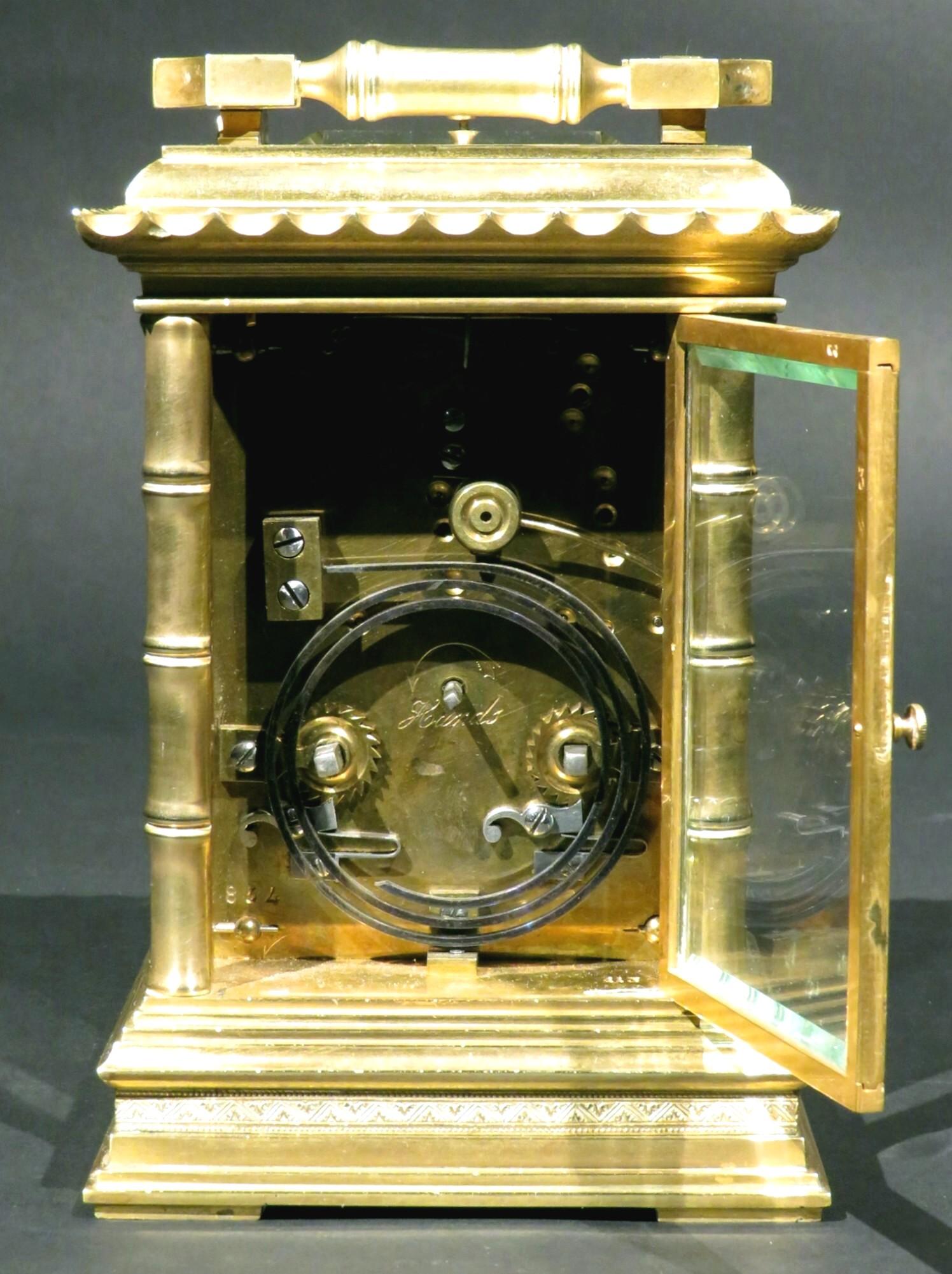 Glass Very Good Oriental Inspired Gilt Brass Repeating Carriage Clock, Circa 1890 For Sale