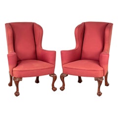 Very Good Pair of Early 20th Century Mahogany Framed Wing Chairs