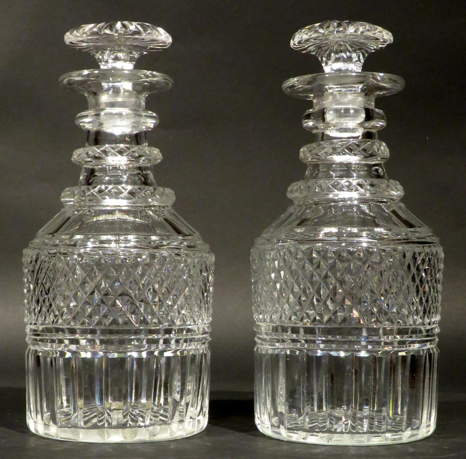 British A Very Good Pair of Regency Period Anglo-Irish Cut Glass Decanters, Circa 1825