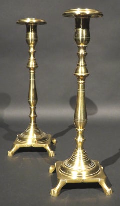A Very Good & Heavy Pair of Russian Brass Shabbat Candlesticks, Circa 1900