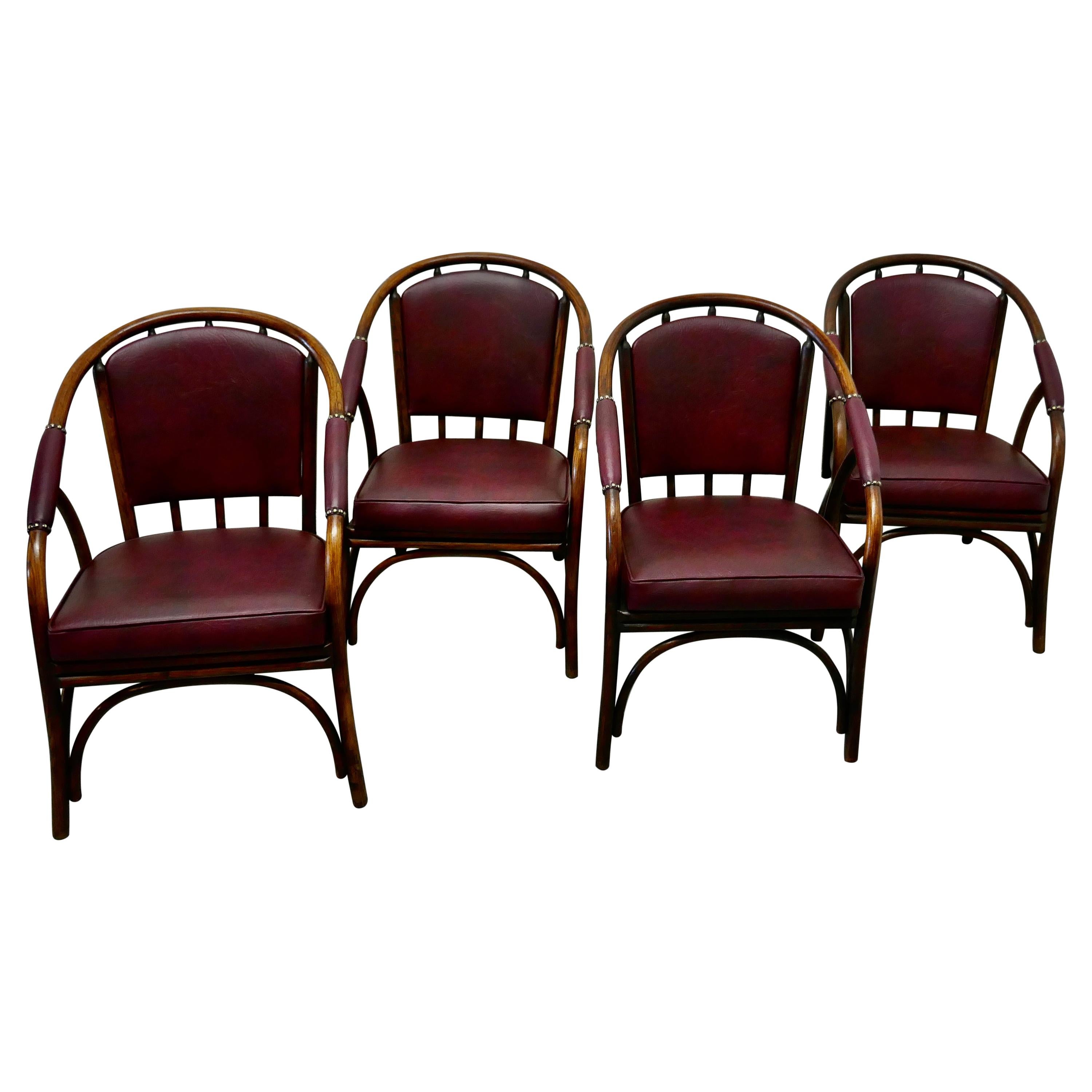 Very Good Set of 4 Lustycraft Bentwood Armchairs, New Upholstery For Sale