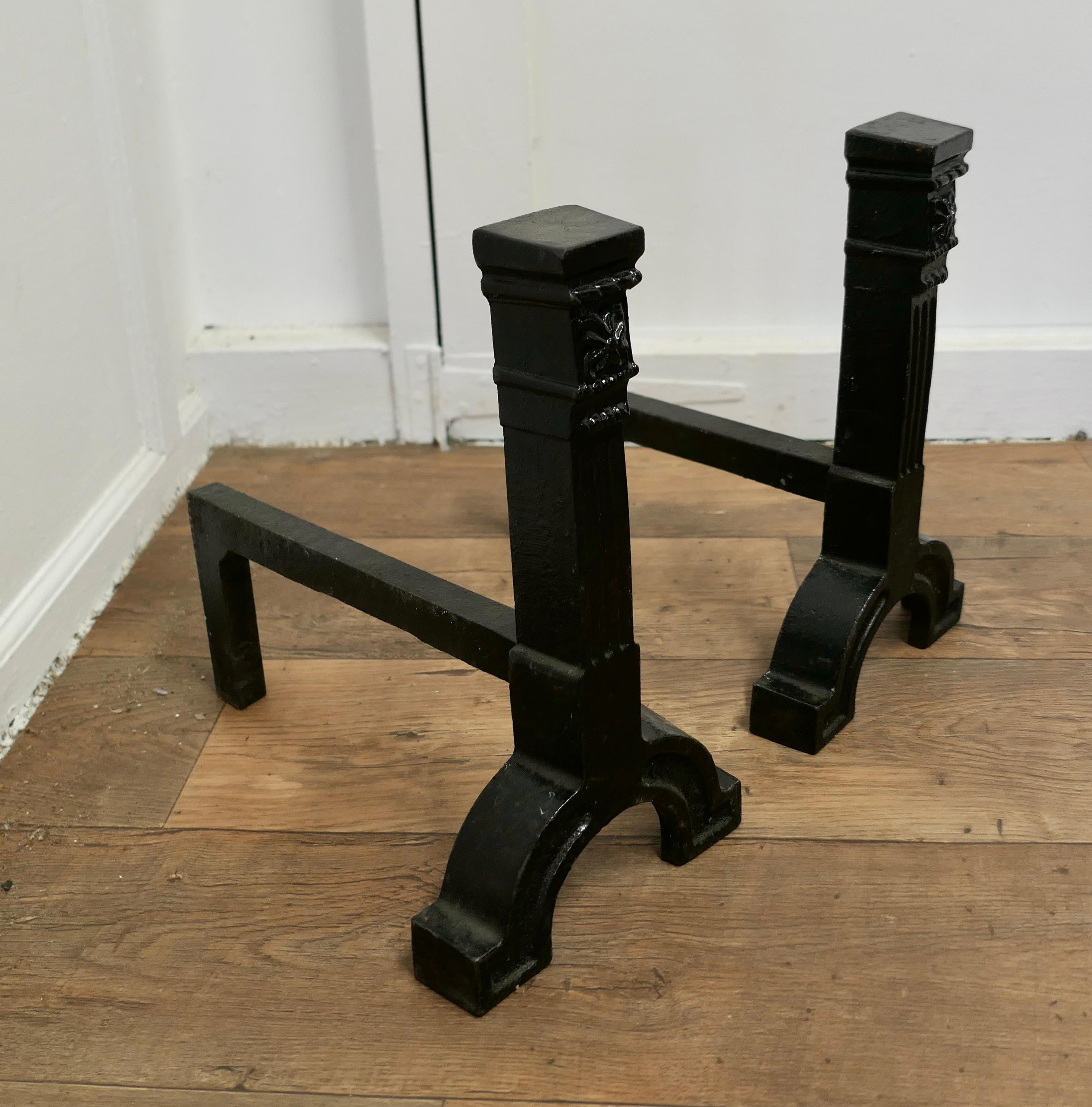 Very Heavy Pair of 19th Century Iron Andirons or Fire Dogs For Sale 1
