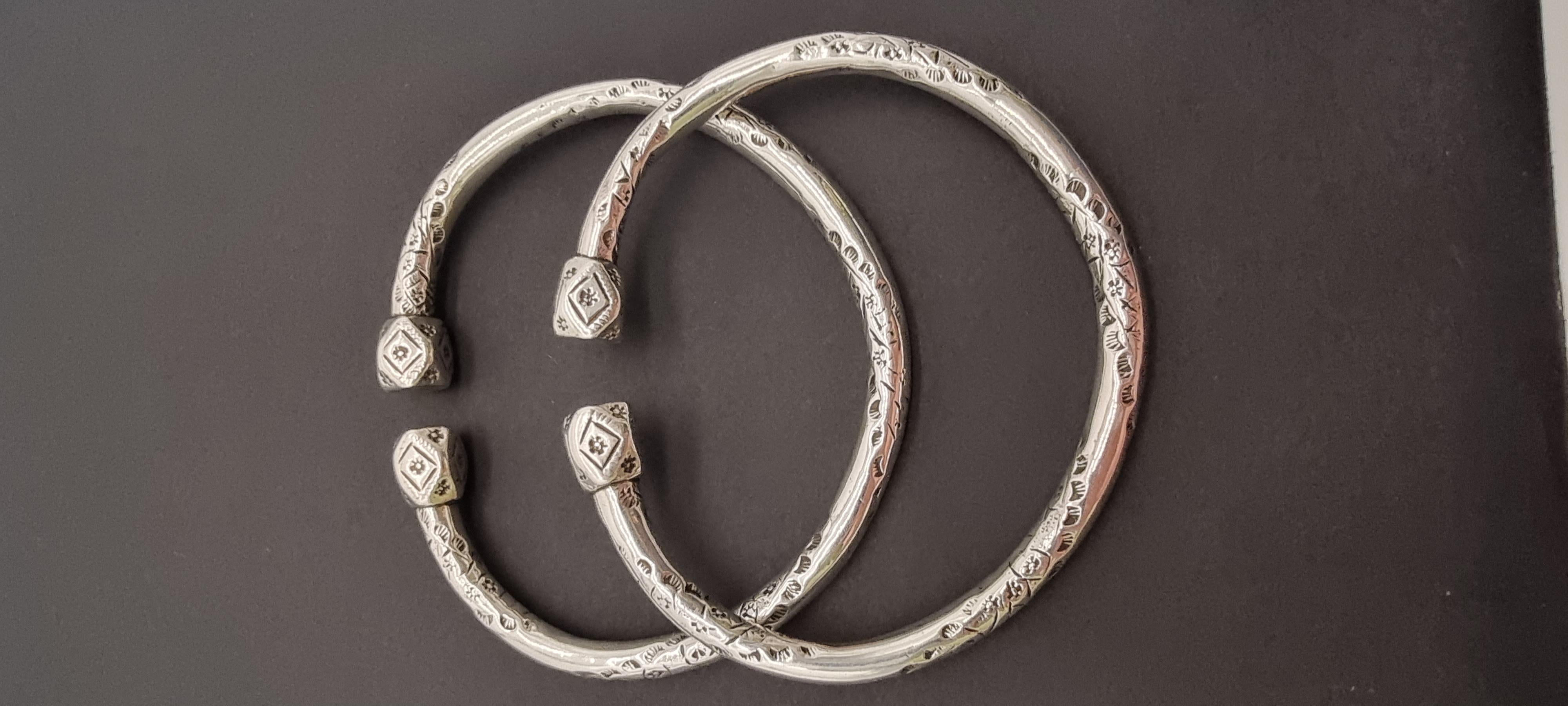 A pair of 19th century Portuguese solid silver arm bracelets 1
