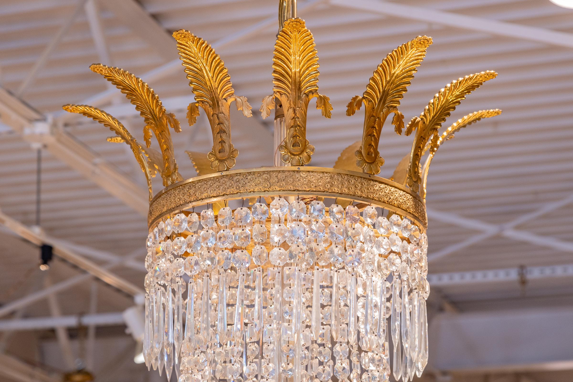 French Very Important 19th C Empire Cut Crystal and Gilt Bronze Palatial Chandelier For Sale