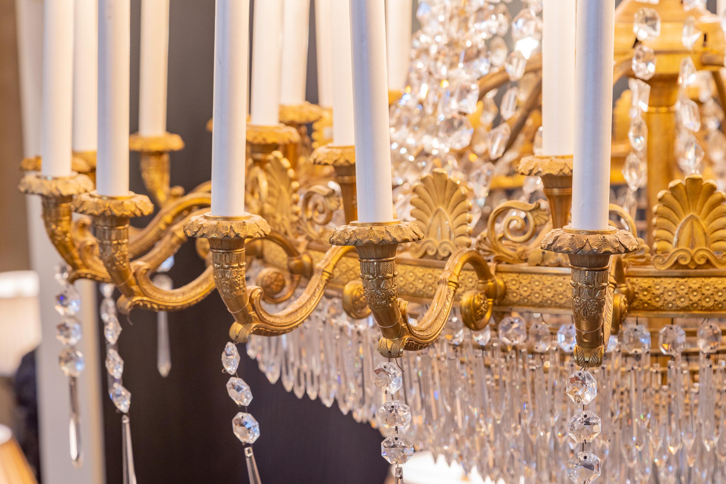 Very Important 19th C Empire Cut Crystal and Gilt Bronze Palatial Chandelier In Good Condition For Sale In Dallas, TX