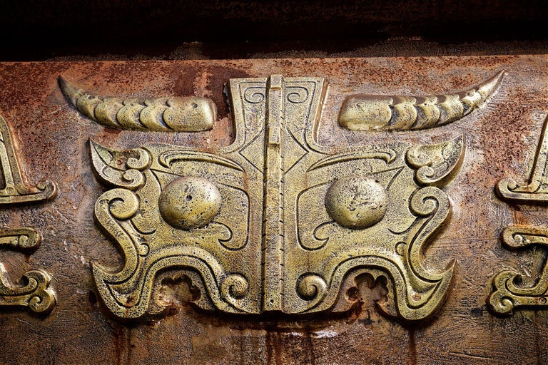 Very Important Cast Iron Chinese Fangding or Ritual Vessel For Sale at