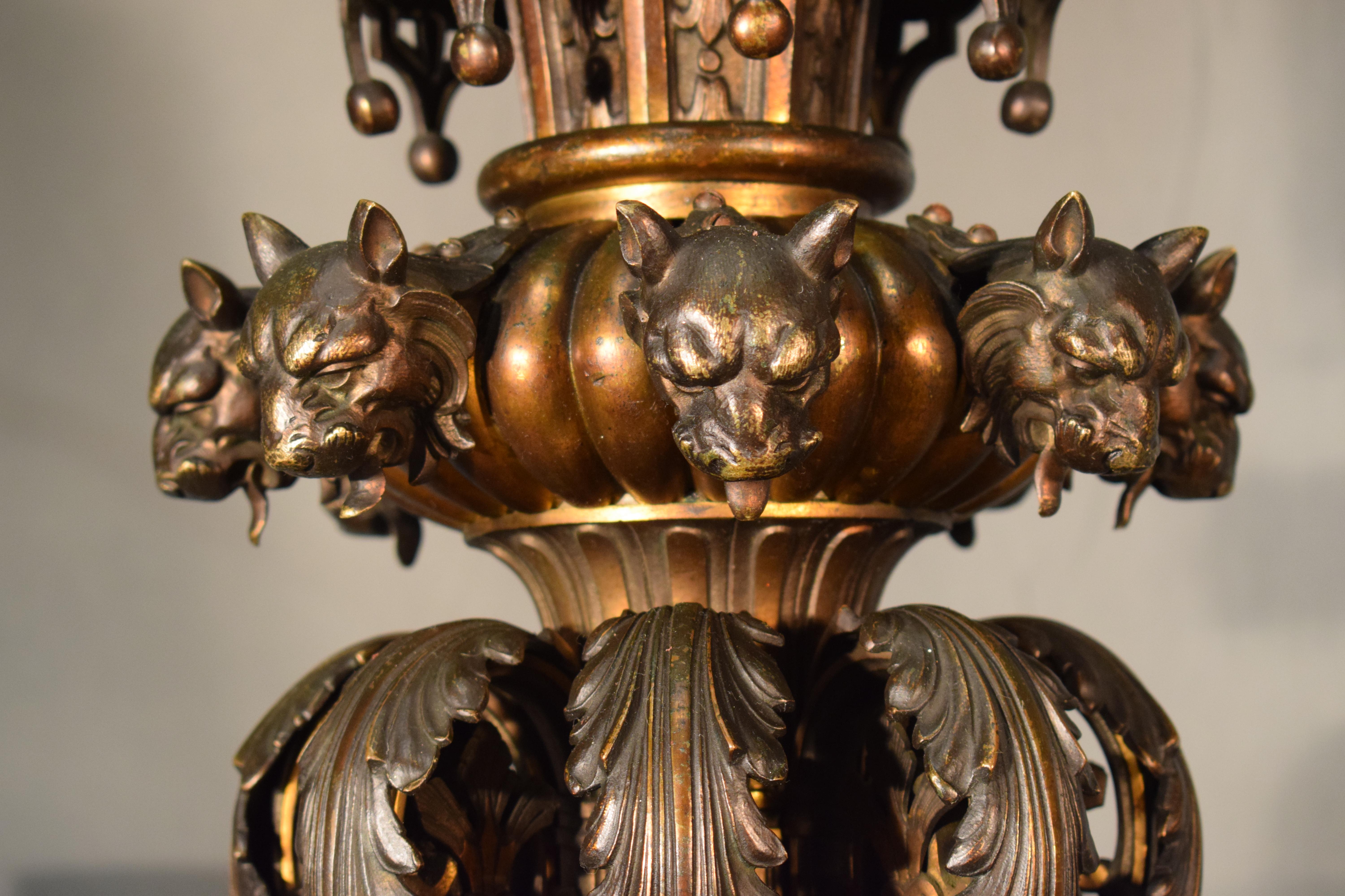 Very Important Neo-Gothic Gilt Bronze Gasolier 12