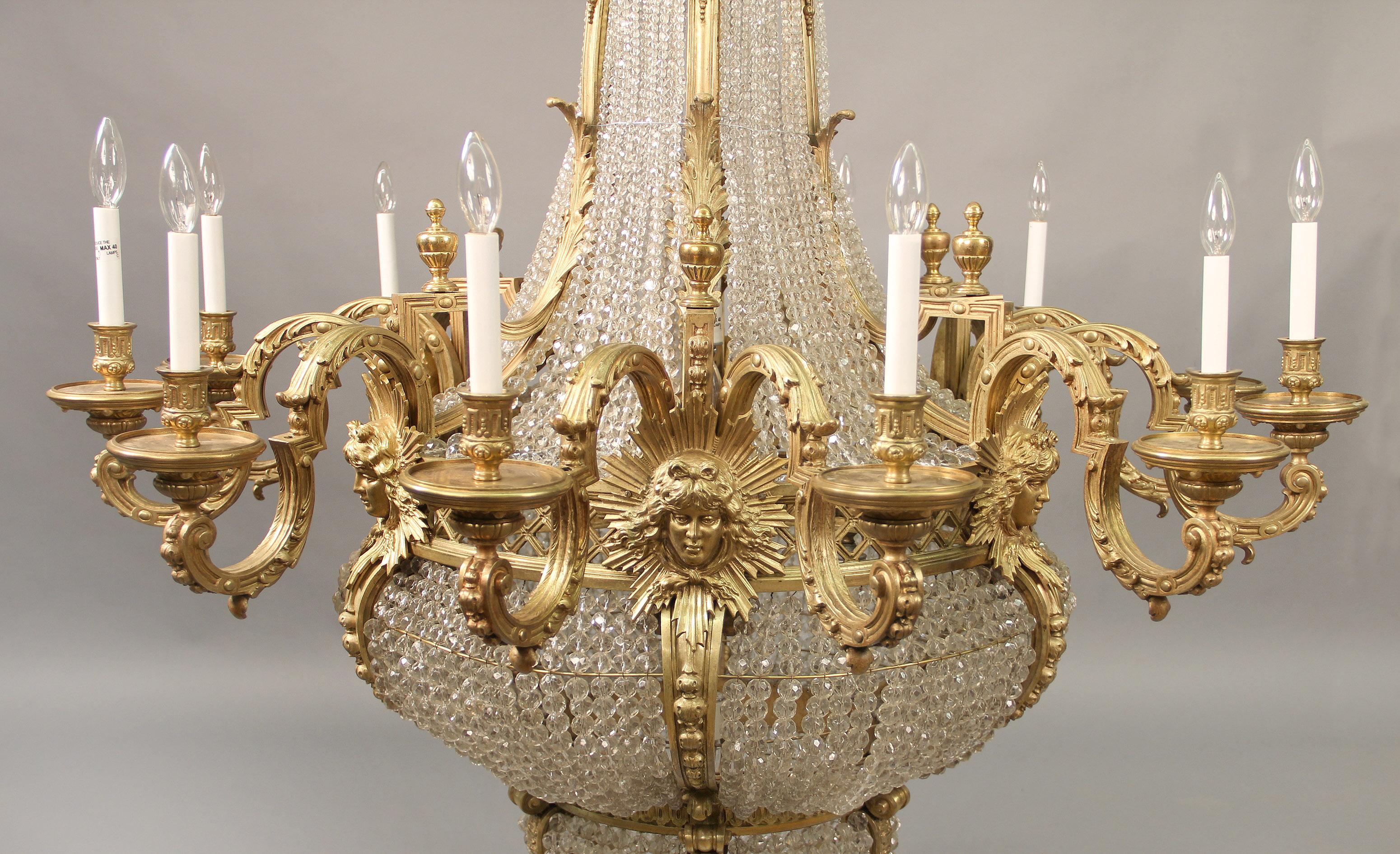 Belle Époque Very Impressive and Palatial Late 19th Century Bronze and Crystal Chandelier For Sale