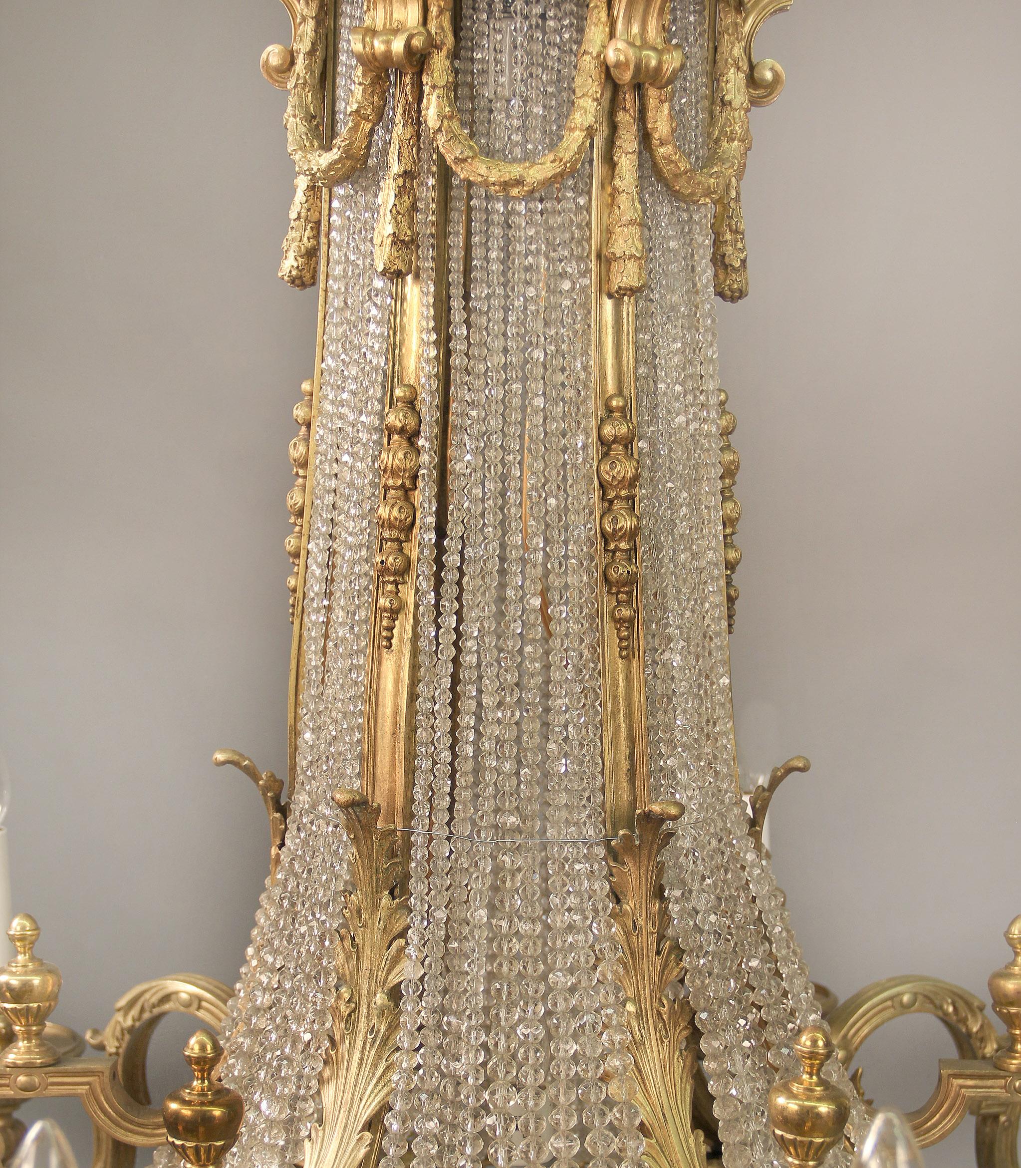 Gilt Very Impressive and Palatial Late 19th Century Bronze and Crystal Chandelier For Sale